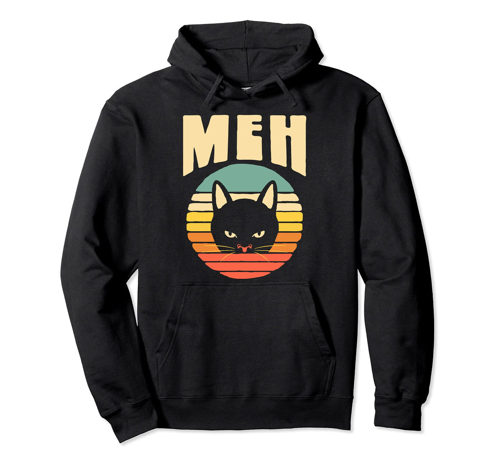 Meh Funny Annoyed Cat Sunset Eighties Hoodie - Trendy Graphic Unisex - T-Shirt, Sweatshirt, Hoodie
