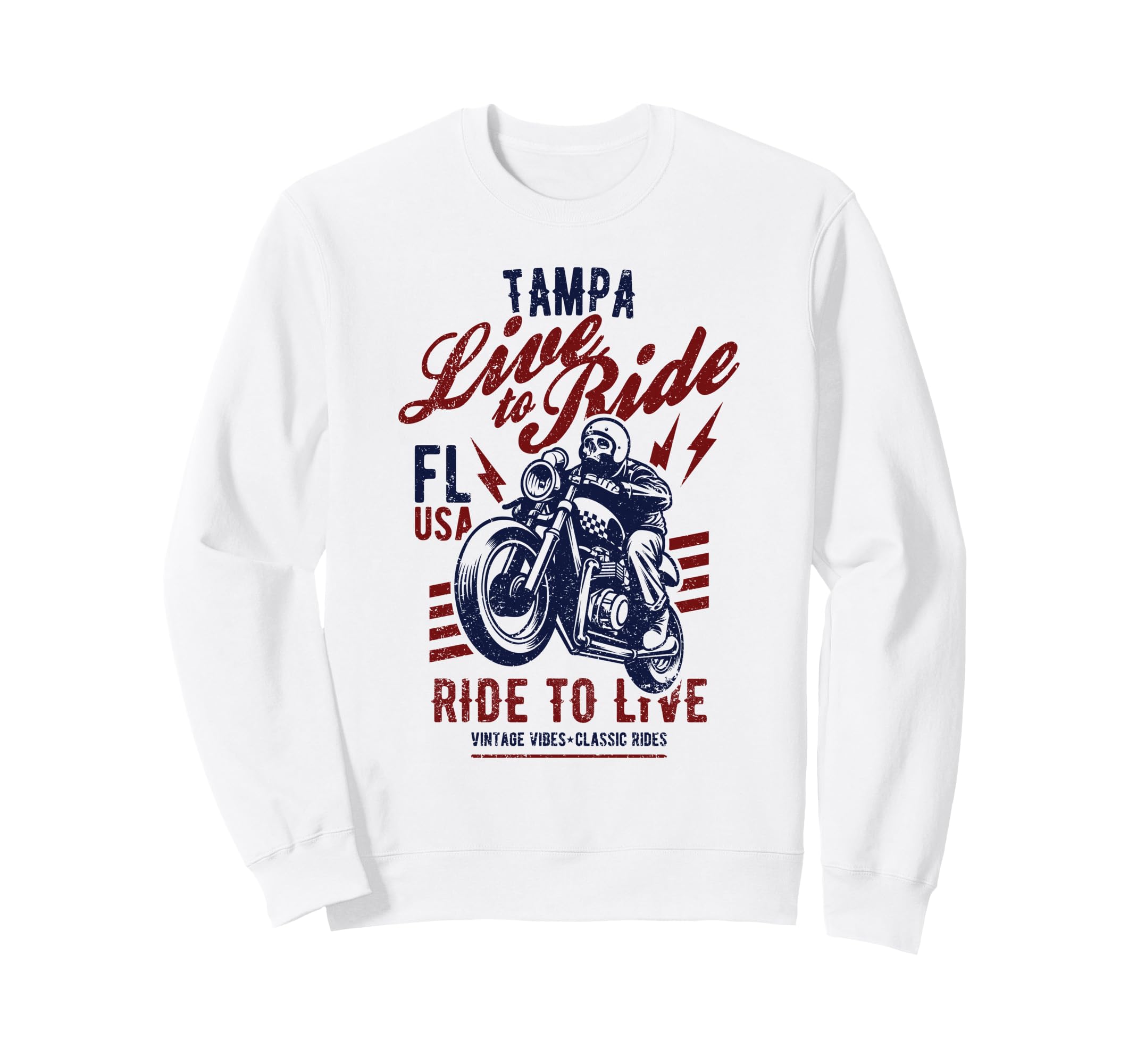 Tampa Florida Usa Motorcycle Skull Sweatshirt - Fun Novelty Design Unisex - T-Shirt, Sweatshirt, Hoodie