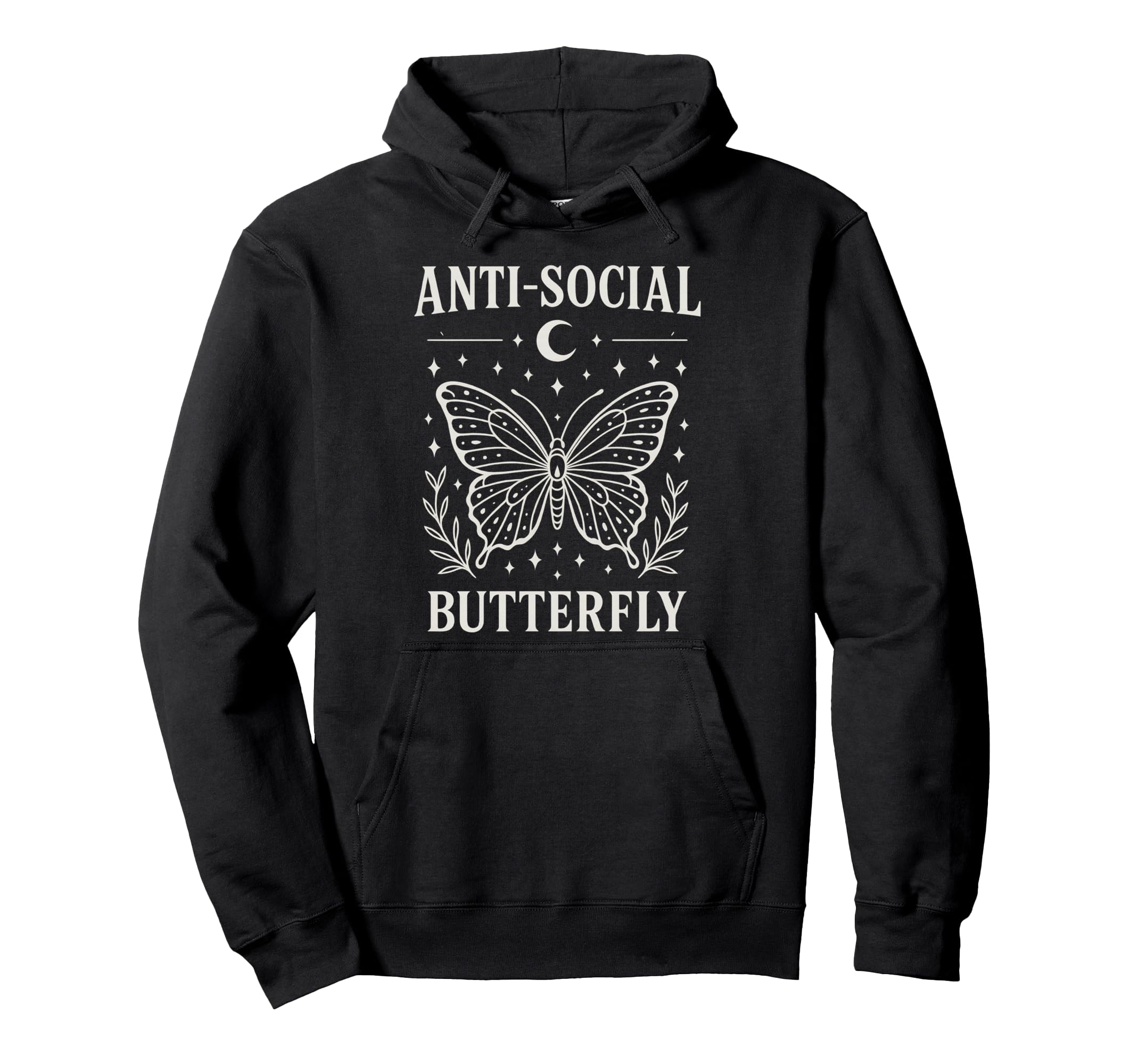 Anti Social Butterfly White Line Art Hoodie - Custom Art Print Unisex - T-Shirt, Sweatshirt, Hoodie