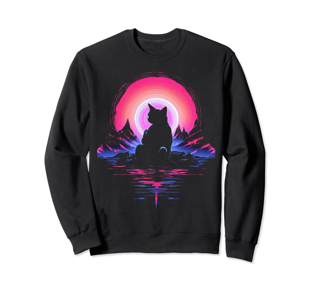 Synthwave Cat Samurai Mediation Sweatshirt - Novelty Apparel Men Women - T-Shirt, Sweatshirt, Hoodie