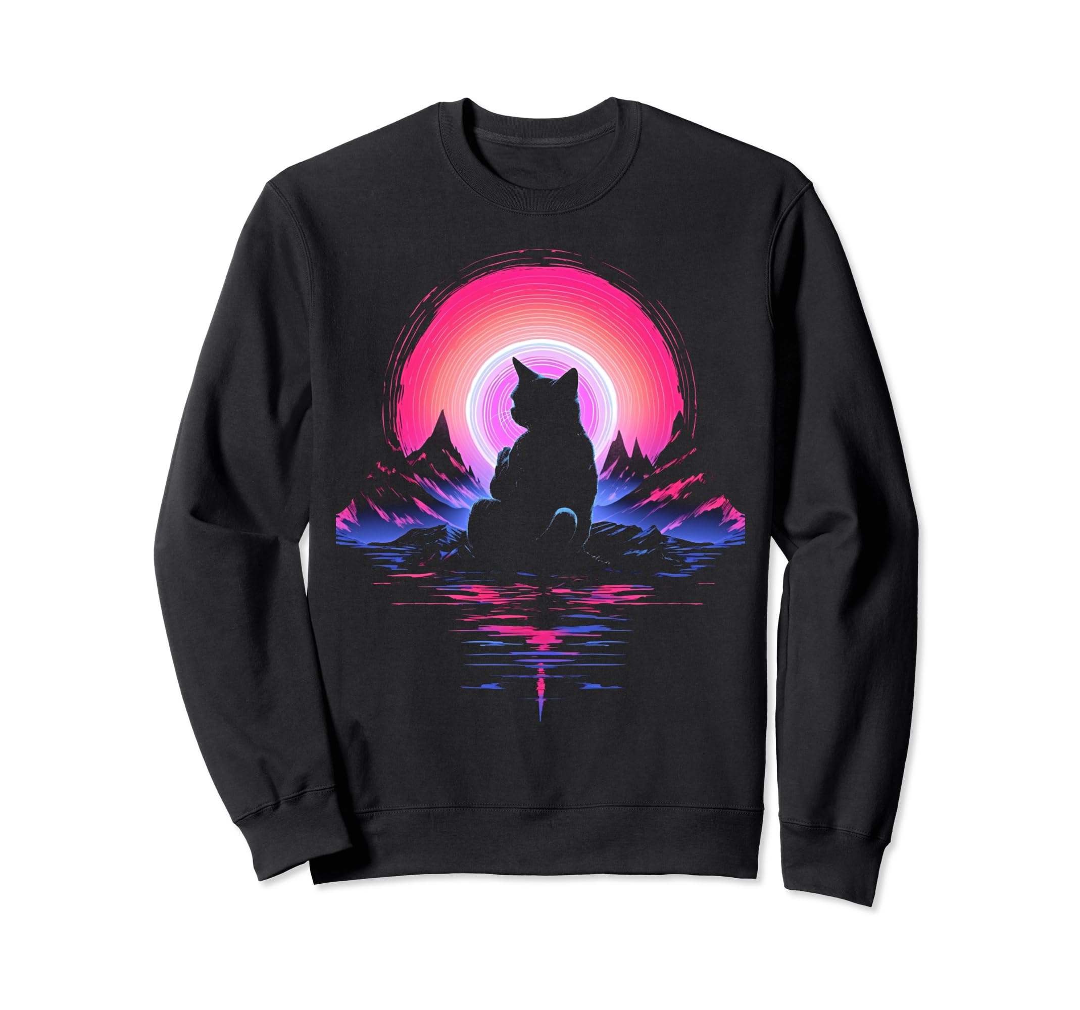 Synthwave Cat Samurai Mediation Sweatshirt - Novelty Apparel Men Women - T-Shirt, Sweatshirt, Hoodie