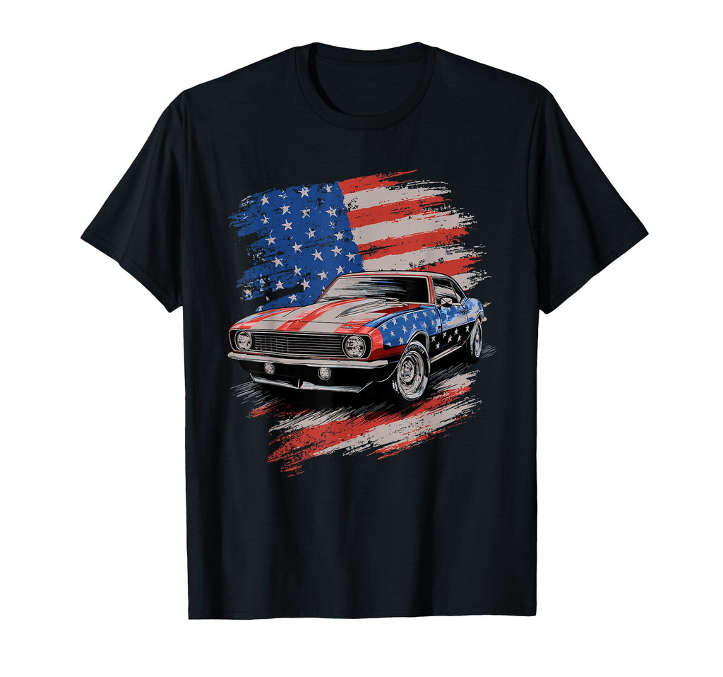 Muscle Car American Flag T-Shirt - Unique Graphic Men Women - T-Shirt, Sweatshirt, Hoodie