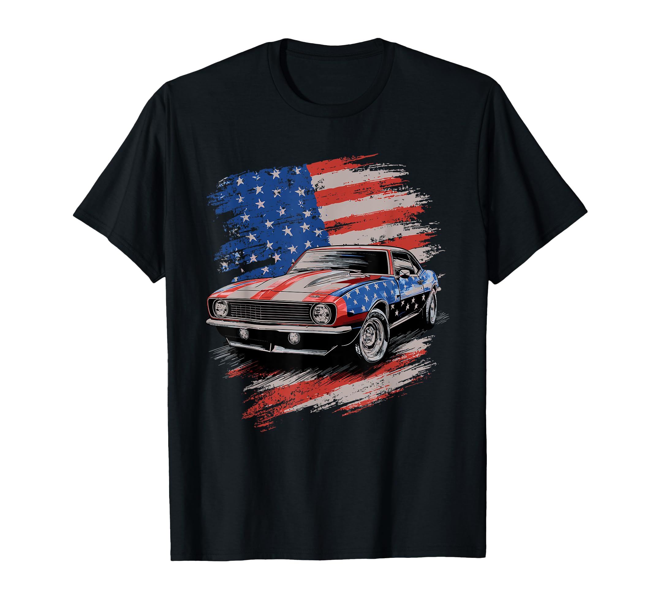 Muscle Car American Flag T-Shirt - Unique Graphic Men Women - T-Shirt, Sweatshirt, Hoodie