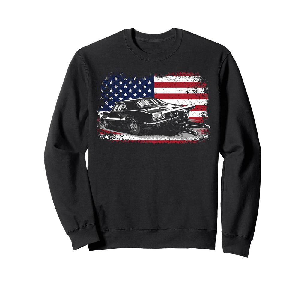 Drag Racing Race Car American Flag Sweatshirt - Custom Art Print Unisex - T-Shirt, Sweatshirt, Hoodie