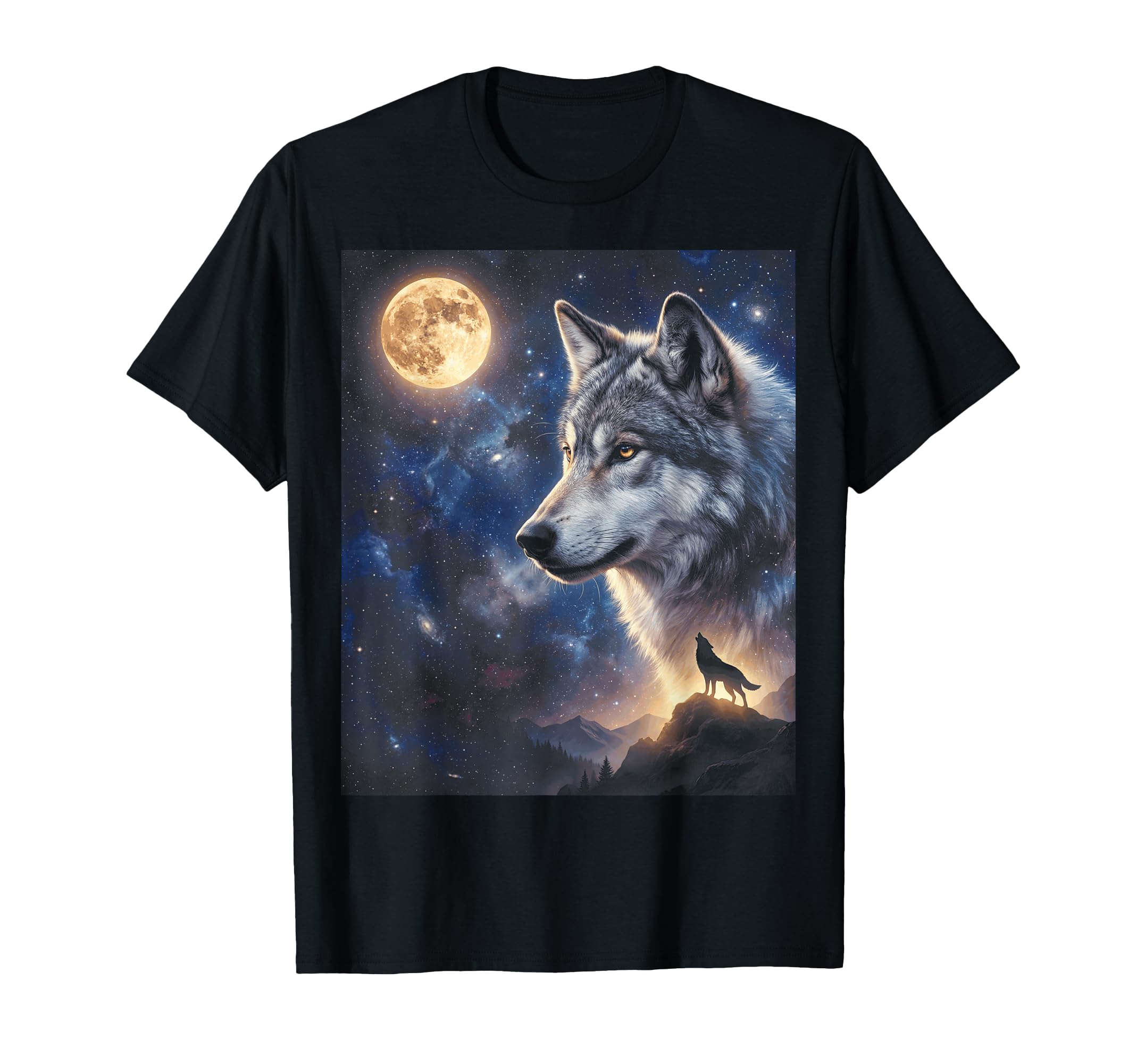 Celestial Lone Wolf Full Moon T-Shirt - Aesthetic Graphic for Adults - T-Shirt, Sweatshirt, Hoodie