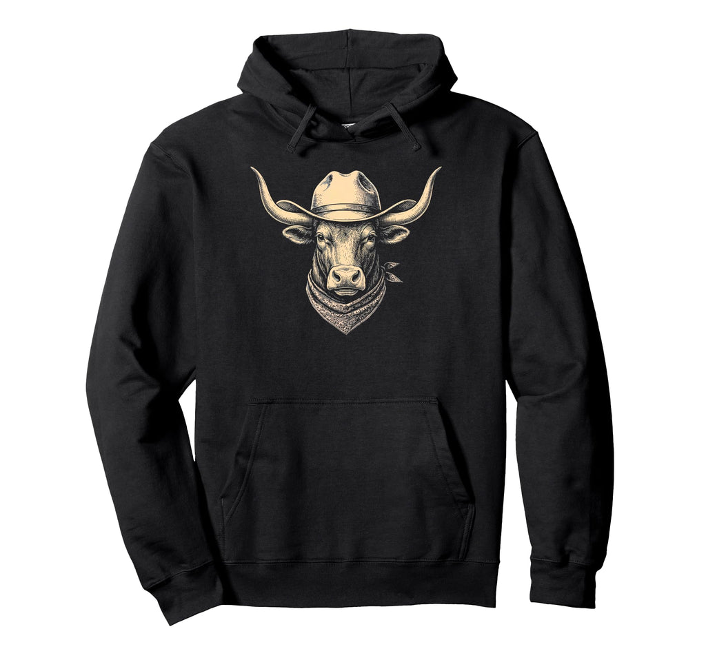 Bull Cowboy Hat Bandana Western Hoodie - Unique Graphic for Adults - T-Shirt, Sweatshirt, Hoodie