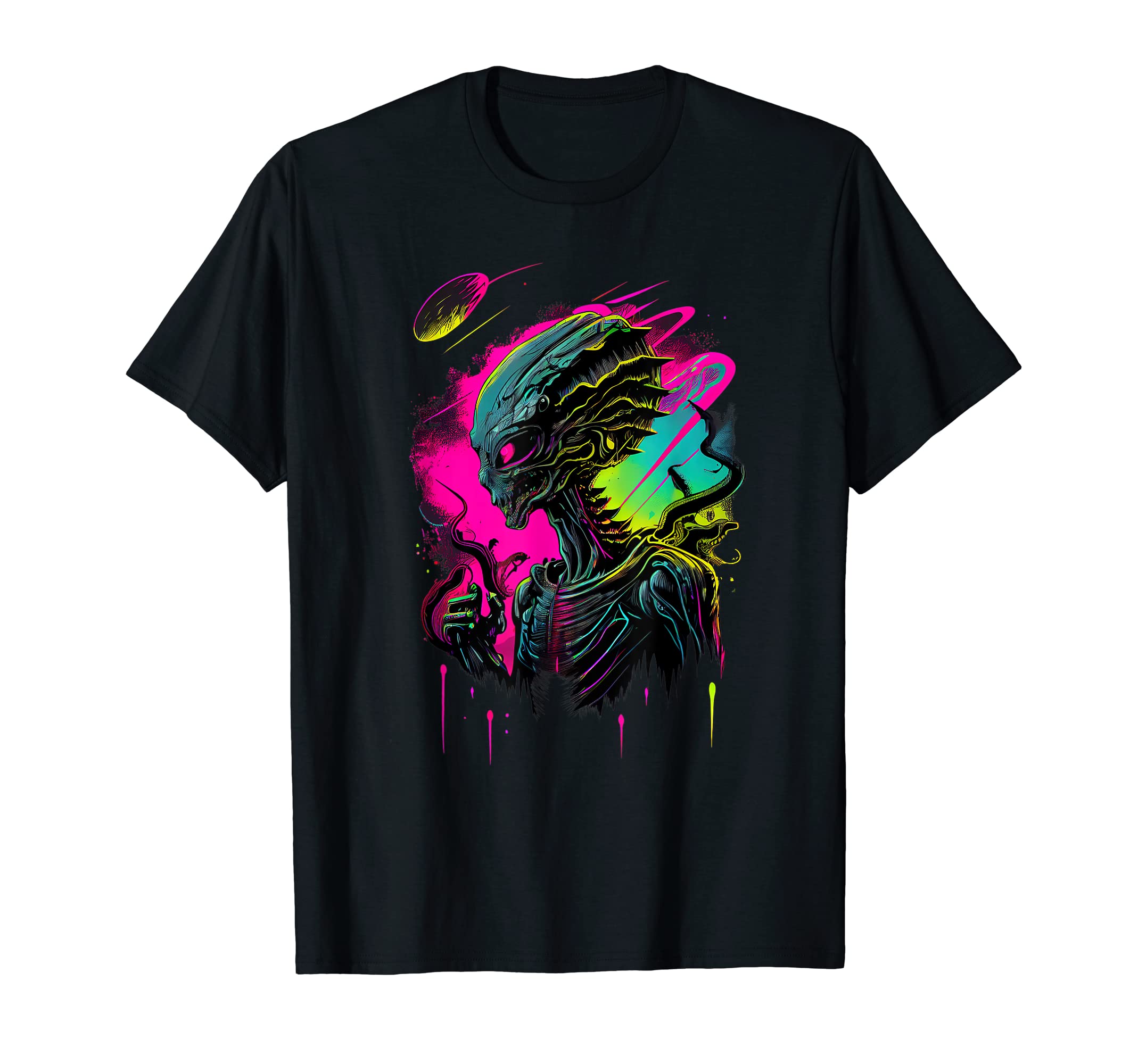 Synthwave Retrowave Alien Colorful T-Shirt - Casual Everyday Wear Unisex - T-Shirt, Sweatshirt, Hoodie