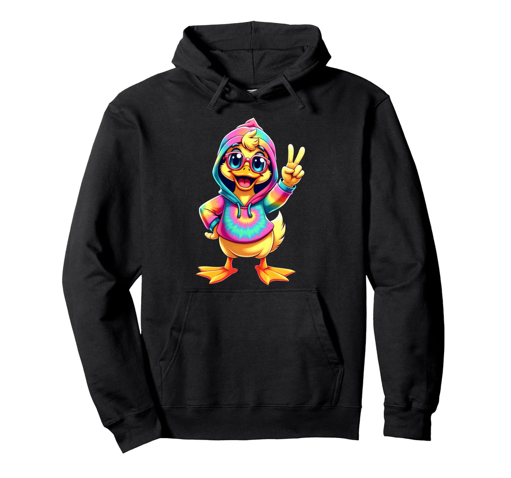Hippie Tie Dye Duck Peace Sign Hoodie - Fun Novelty Design for Adults - T-Shirt, Sweatshirt, Hoodie