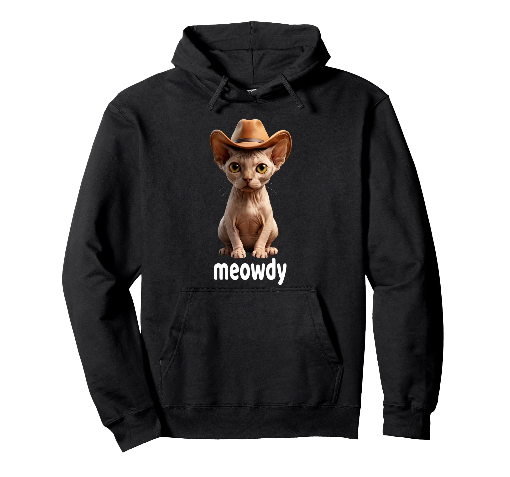 Sphynx Cat Meowdy Cowboy Cat Western Hat Hoodie - Aesthetic Graphic Unisex - T-Shirt, Sweatshirt, Hoodie