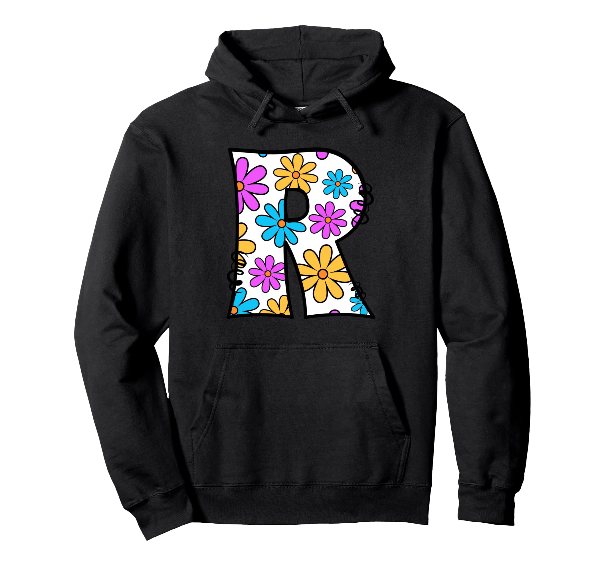 Letter R Floral Daisy Alphabet Hoodie - Minimalist Print for Adults - T-Shirt, Sweatshirt, Hoodie
