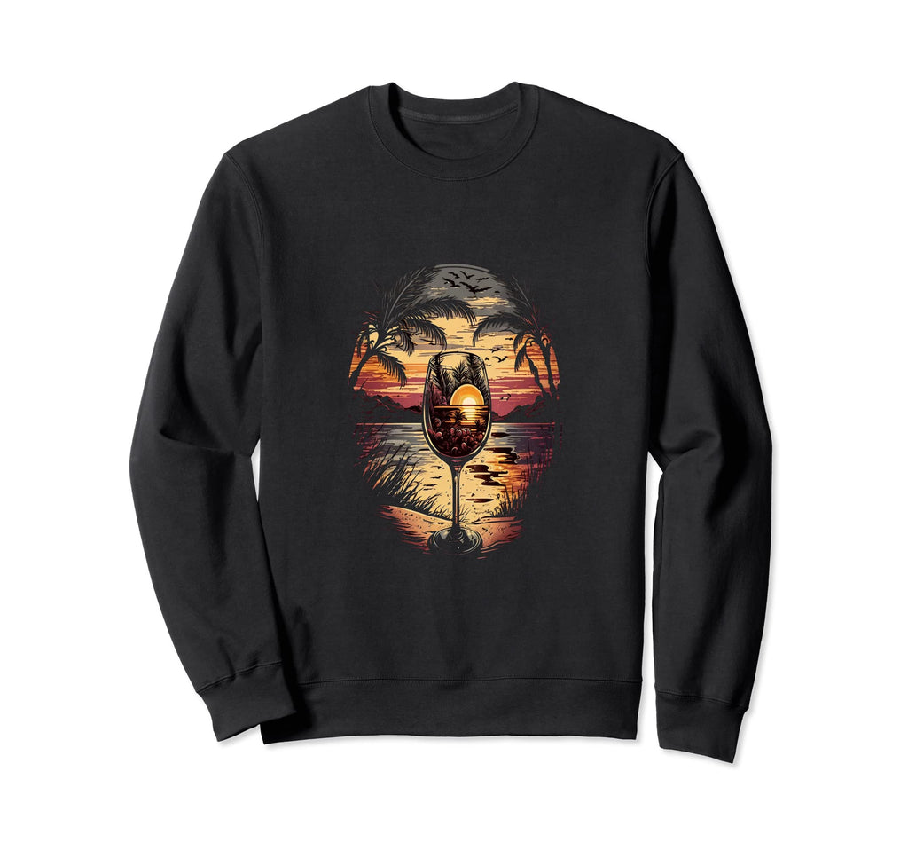 Wine Glass Tropical Beach Summer Sweatshirt - Custom Art Print Unisex - T-Shirt, Sweatshirt, Hoodie