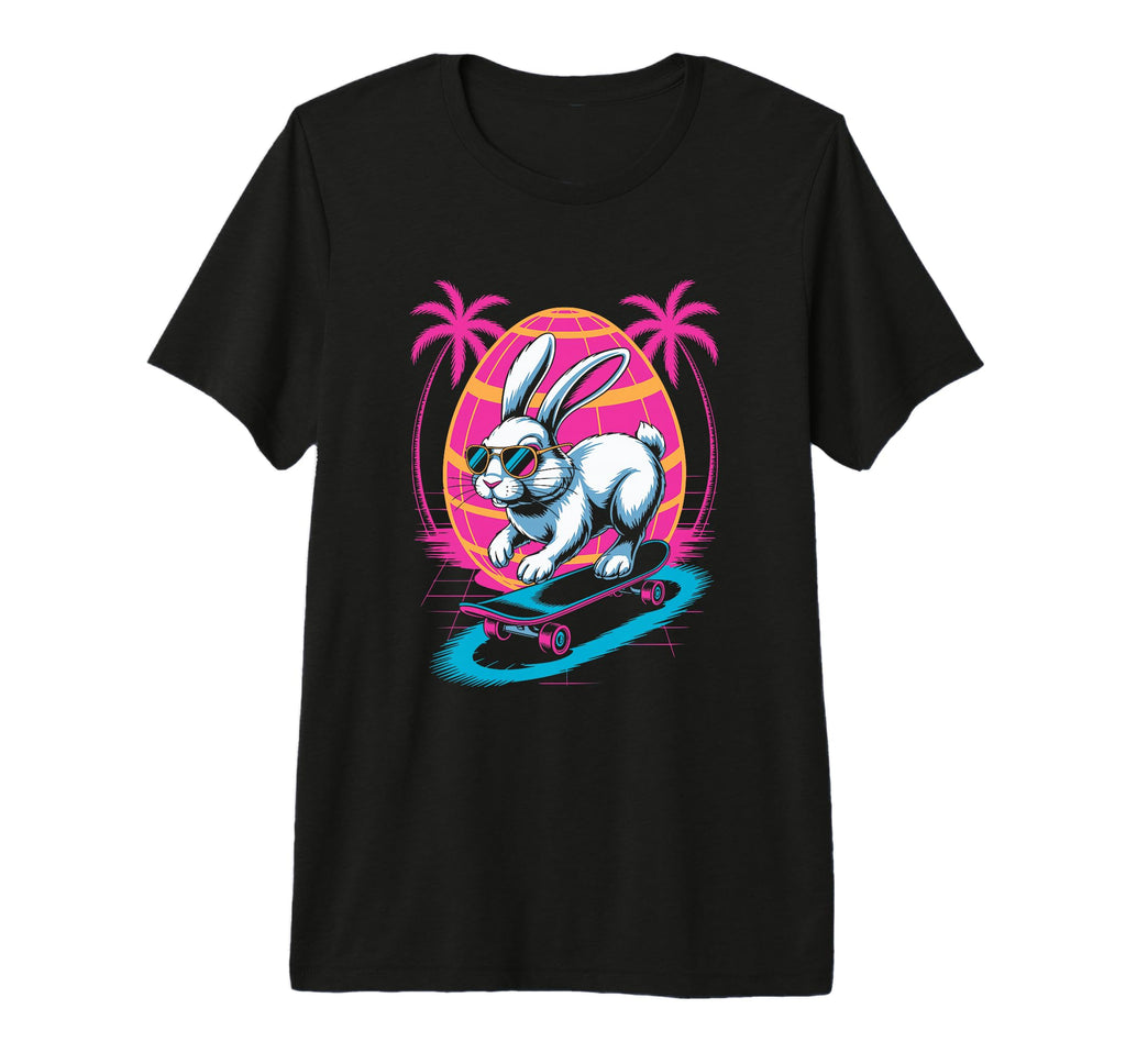 Easter Bunny Skateboard 80S Sunset T-Shirt - Minimalist Print Unisex - T-Shirt, Sweatshirt, Hoodie