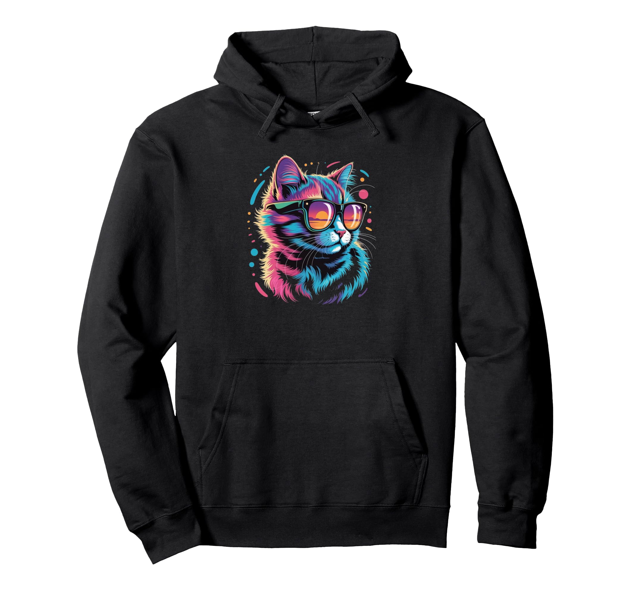 Cat Synthwave Sunglasses 80S Aesthetic Hoodie - Graphic Print Men Women - T-Shirt, Sweatshirt, Hoodie
