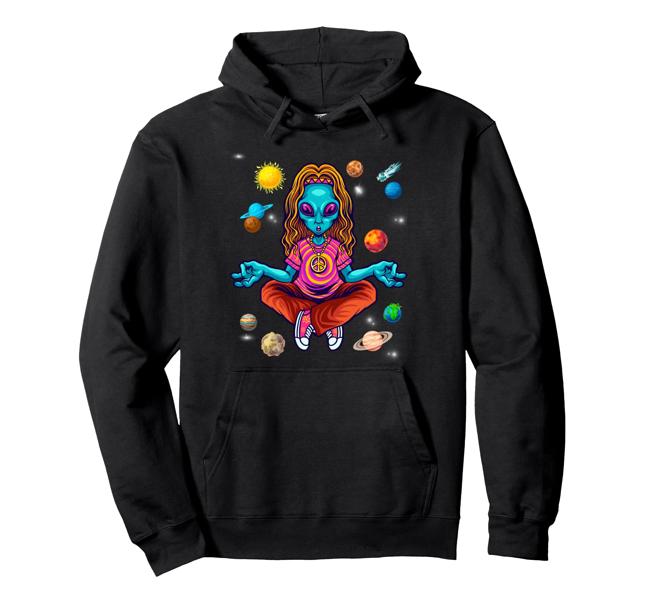 Hippie Alien Yoga Meditation Mandala Hoodie - Novelty Apparel Men Women - T-Shirt, Sweatshirt, Hoodie