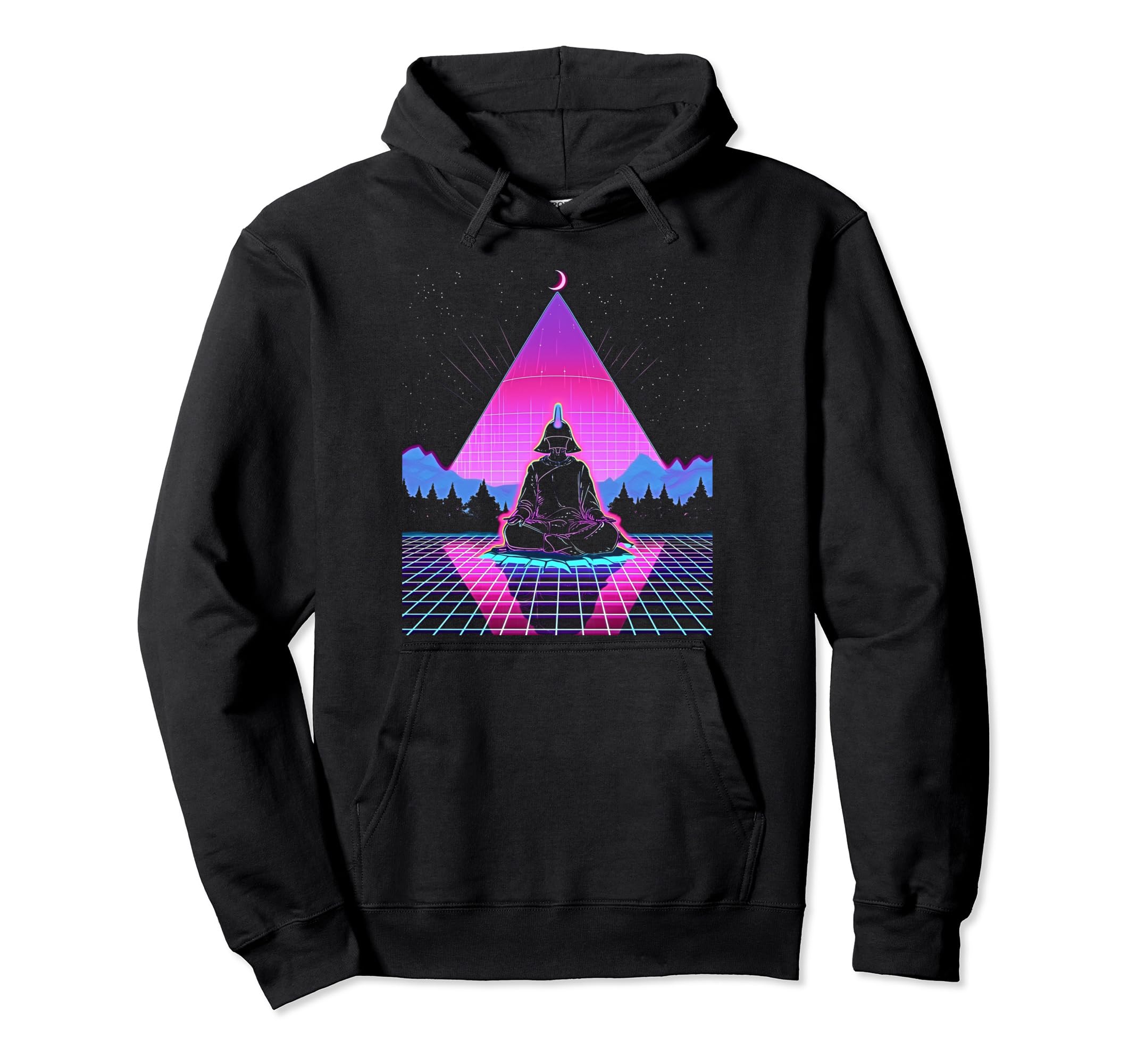 Synthwave Alien Buddha Cyberpunk 80S Hoodie - Aesthetic Graphic Men Women - T-Shirt, Sweatshirt, Hoodie