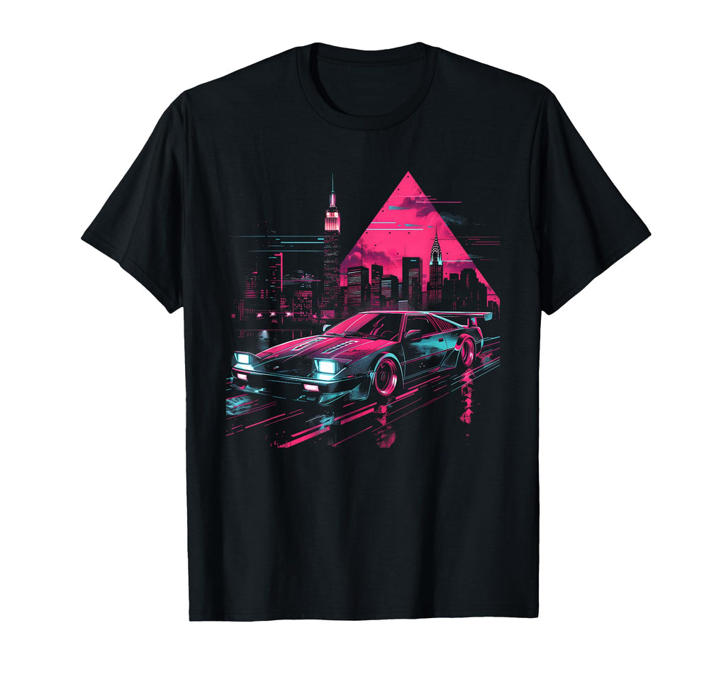 Retrowave City Skyline 1980S 1990S Car T-Shirt - Novelty Apparel Men Women - T-Shirt, Sweatshirt, Hoodie