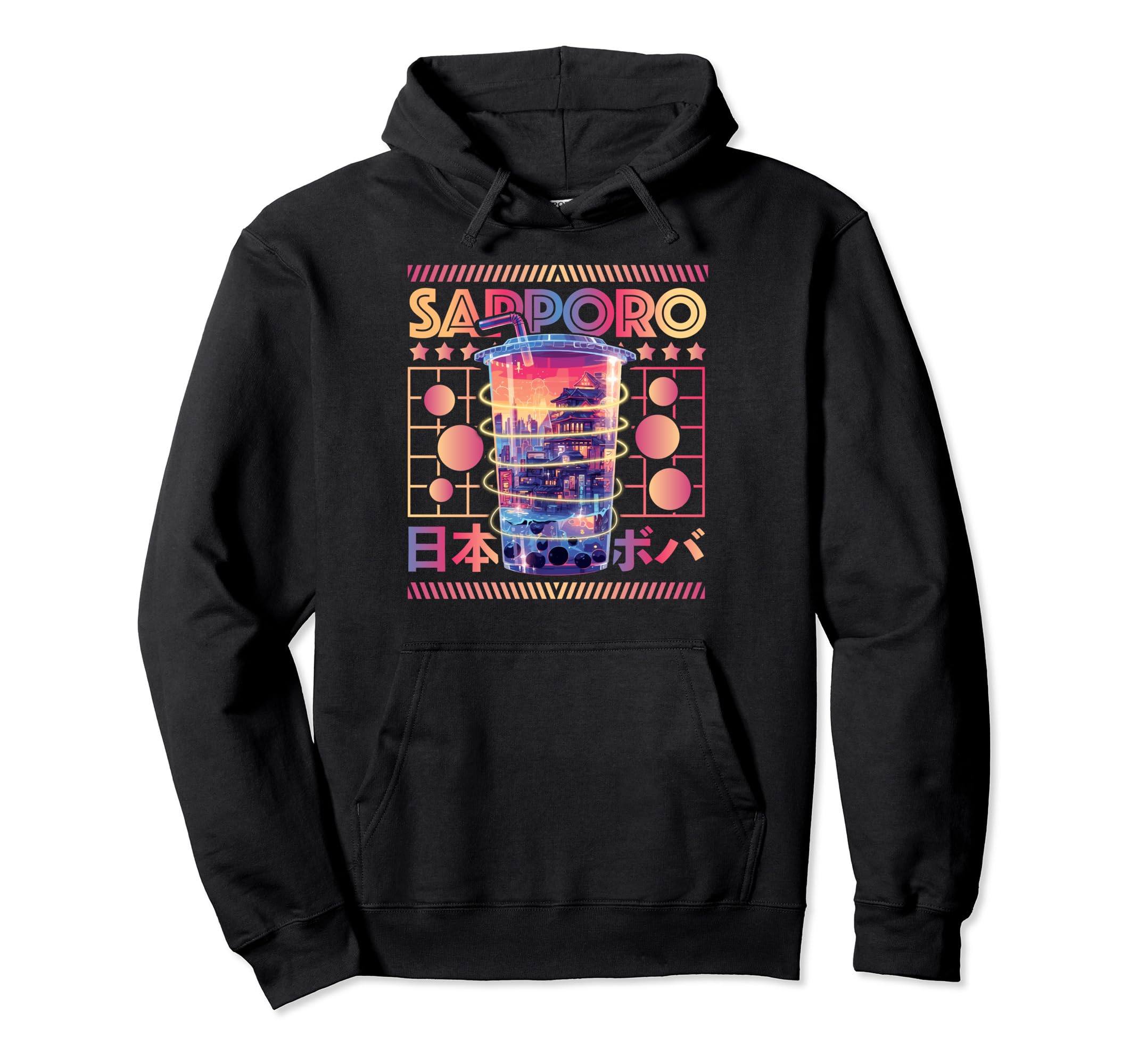 Sapporo City 80S Synthwave Boba Tea Japan Hoodie - Novelty Apparel Unisex - T-Shirt, Sweatshirt, Hoodie