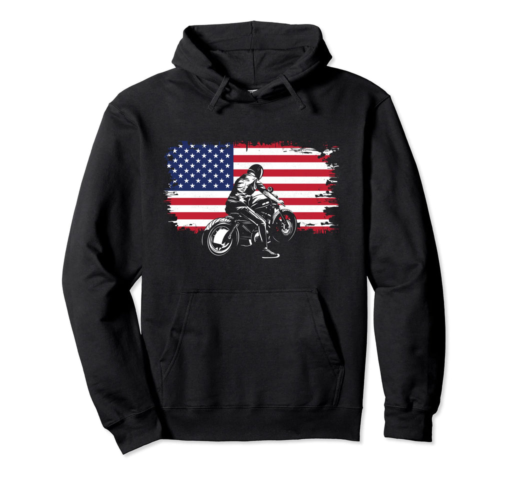 American Flag Motorcycle Motorcycle Hoodie - Trendy Graphic for Adults - T-Shirt, Sweatshirt, Hoodie