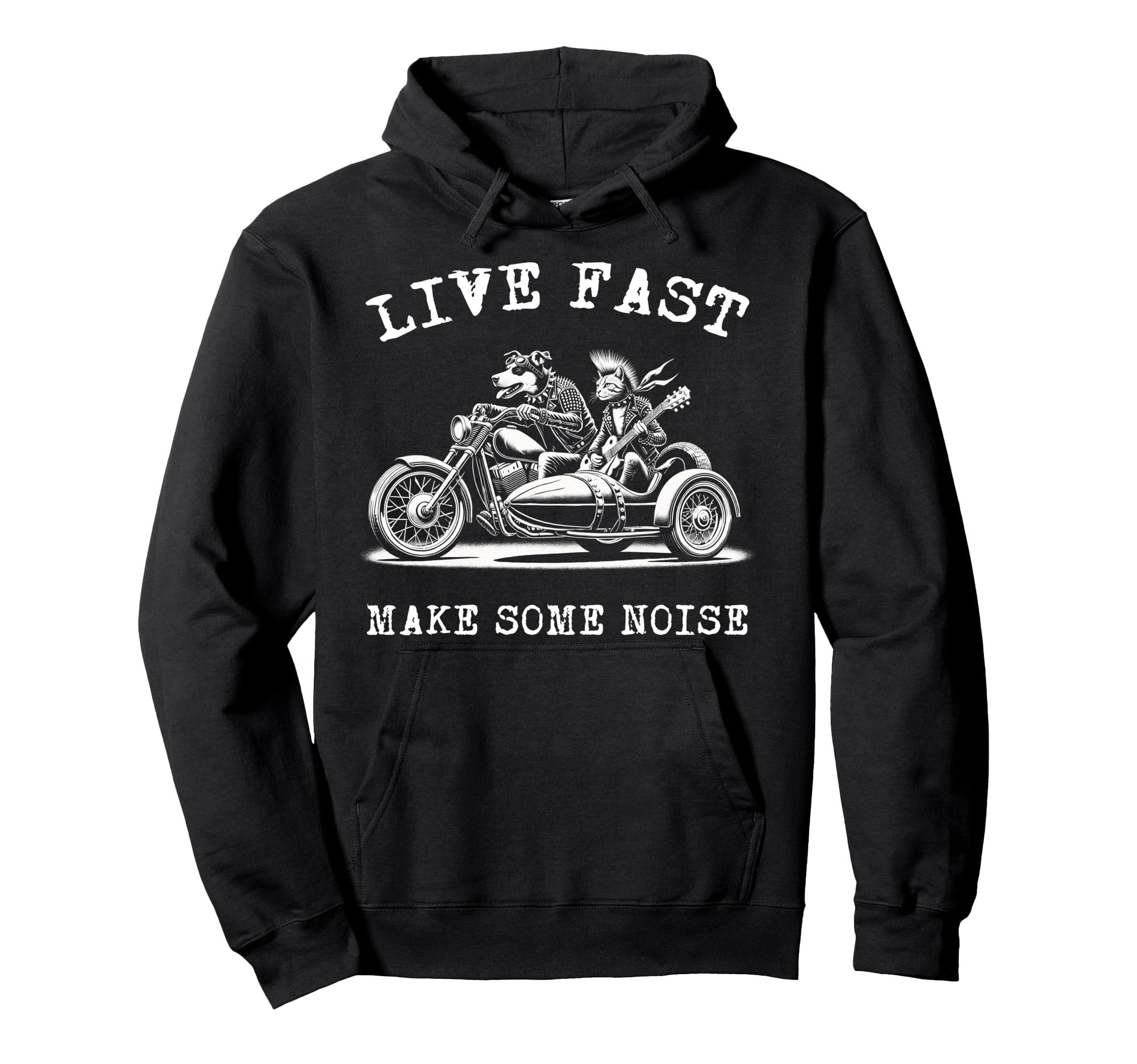 Dog Riding Motorcycle Cat Playing Hoodie - Fun Novelty Design Unisex - T-Shirt, Sweatshirt, Hoodie
