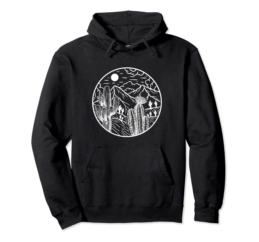 Western Landscape Cactus Desert Hoodie - Minimalist Print Men Women - T-Shirt, Sweatshirt, Hoodie