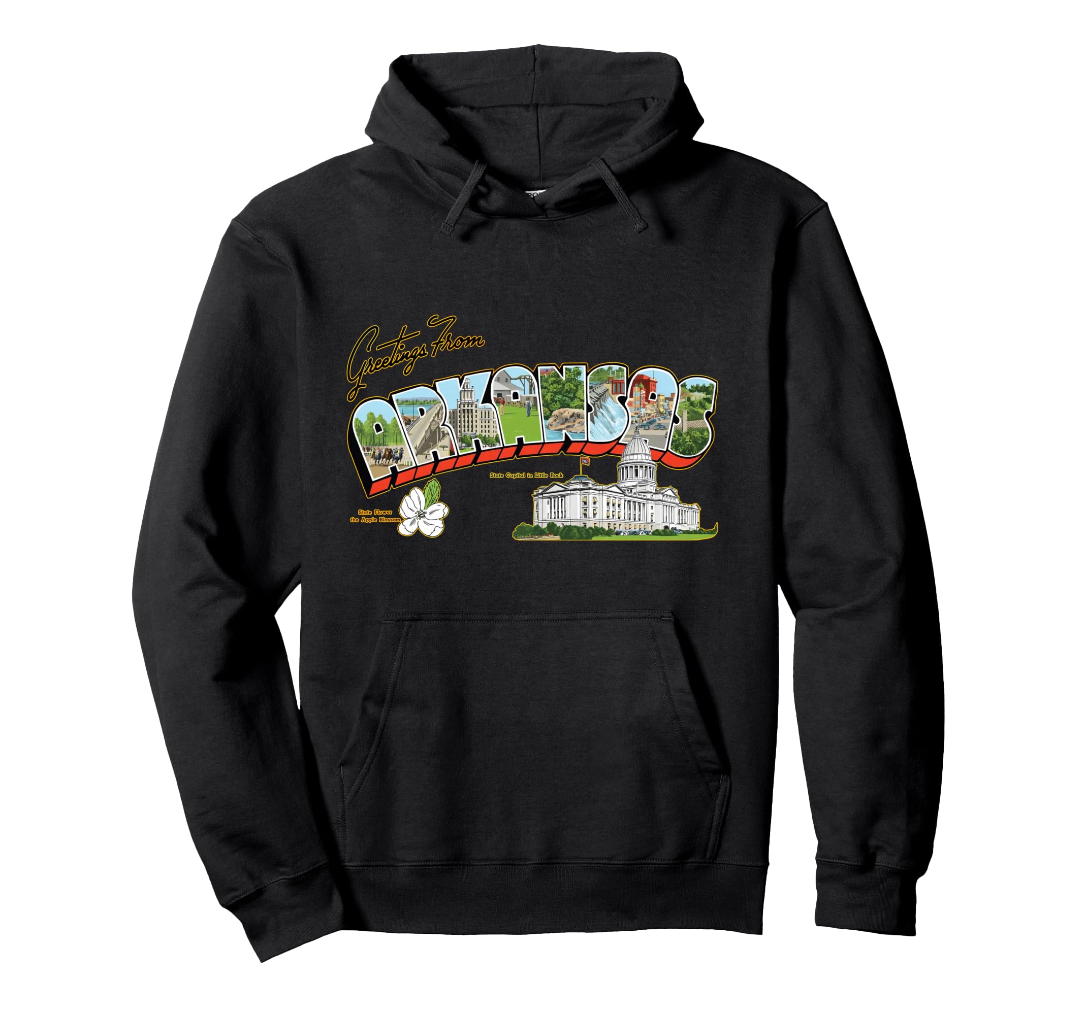 Greetings From Arkansas Postcard Hoodie - Novelty Apparel for Adults - T-Shirt, Sweatshirt, Hoodie