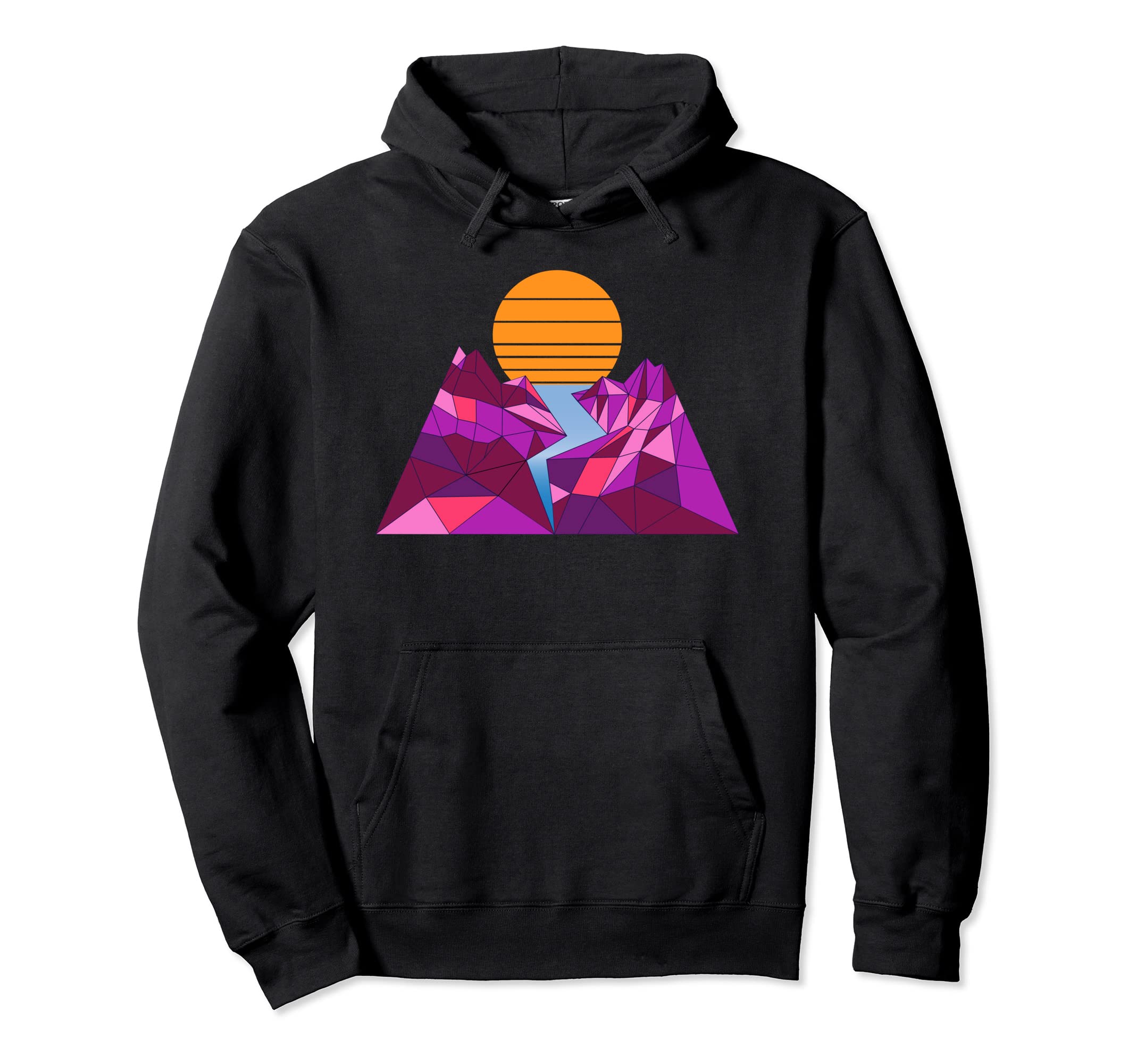 Retrowave Mountain Sun Hoodie - Unique Graphic Men Women - T-Shirt, Sweatshirt, Hoodie