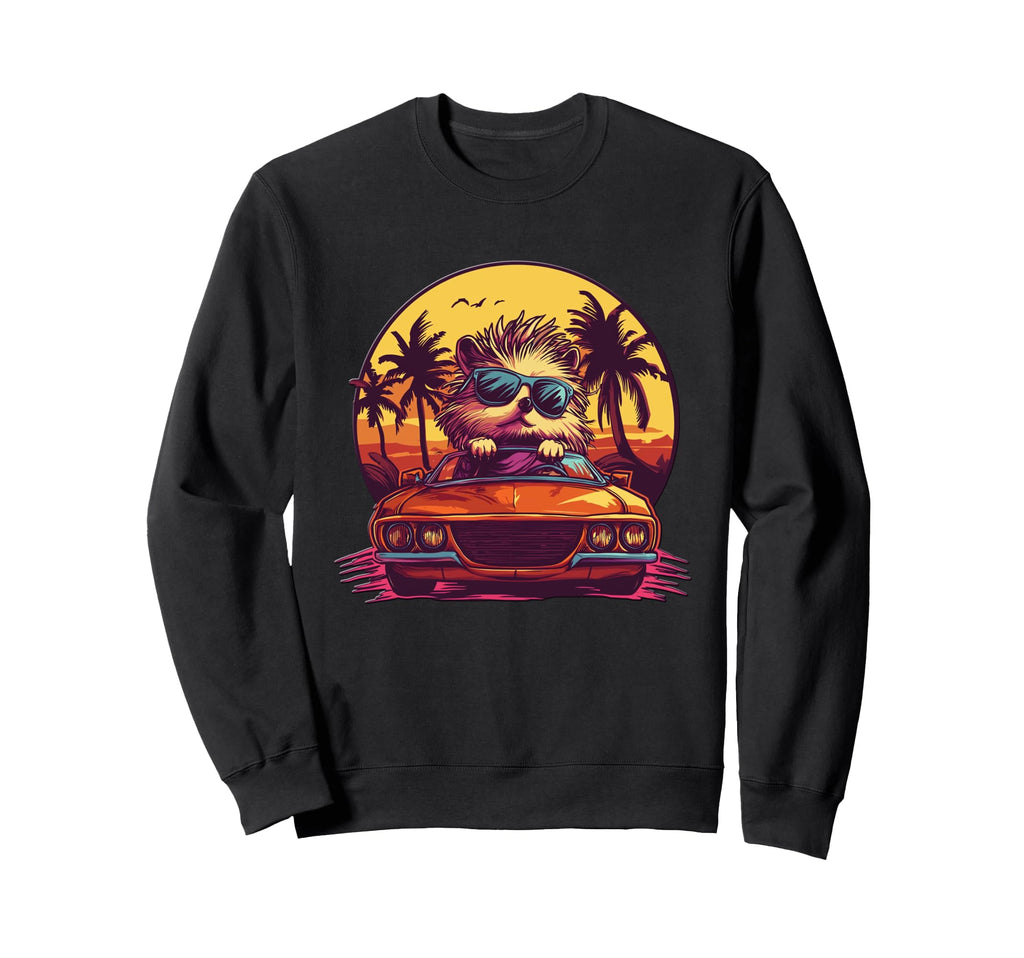 Hedgehog Synthwave Miami 80S Hedgehog Sweatshirt - Graphic Print Unisex - T-Shirt, Sweatshirt, Hoodie