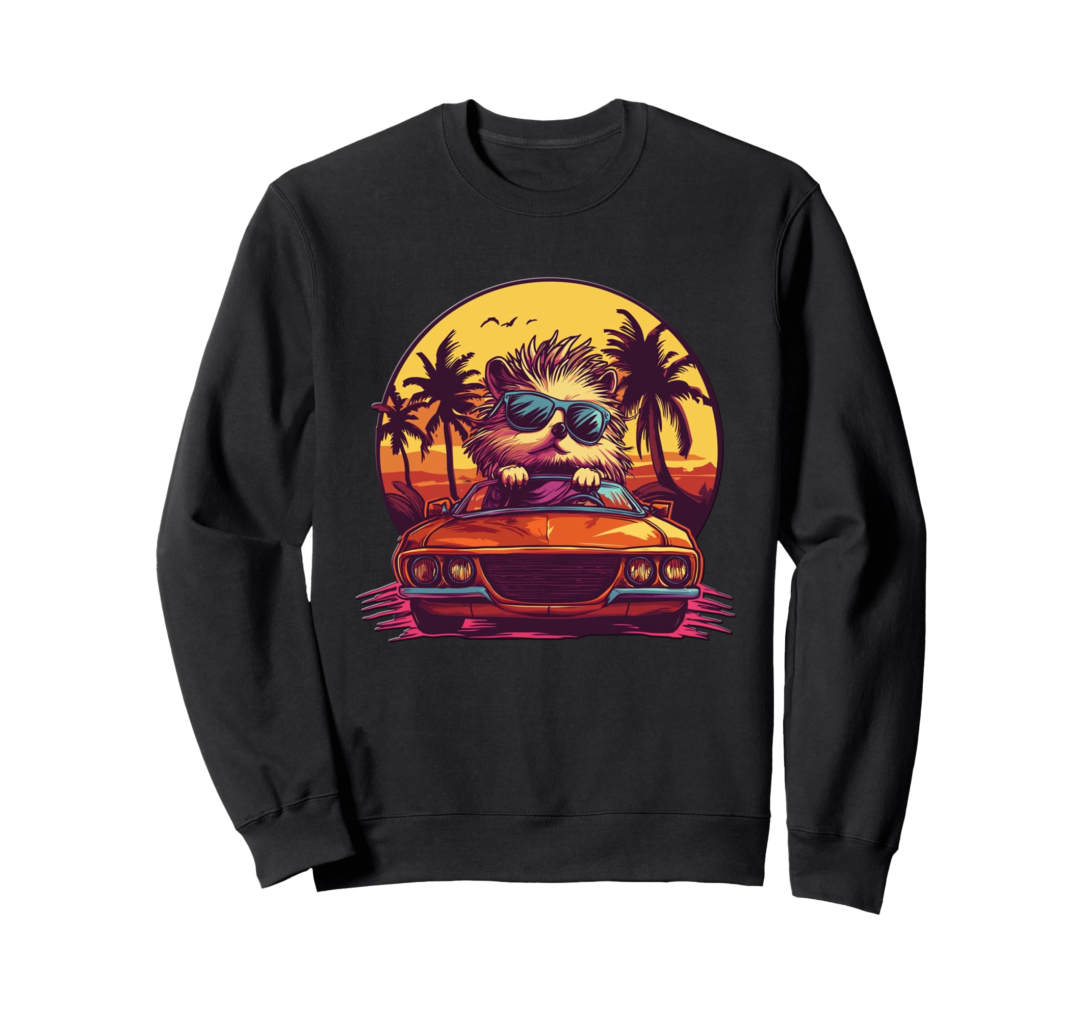 Hedgehog Synthwave Miami 80S Hedgehog Sweatshirt - Graphic Print Unisex - T-Shirt, Sweatshirt, Hoodie