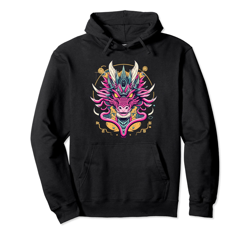 Dragon Techno Vaporwave Anime Hoodie - Novelty Apparel for Adults - T-Shirt, Sweatshirt, Hoodie