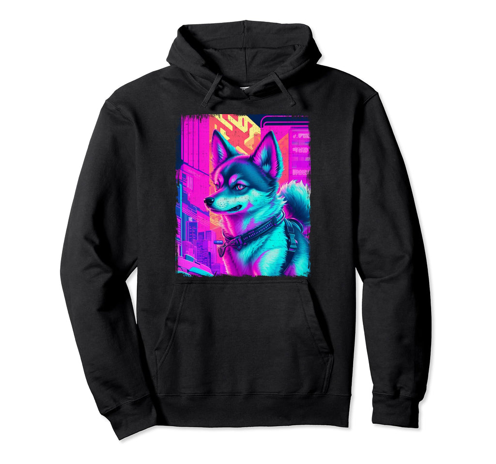Pomsky Dog Disco Cyber Vaporwave 80S Hoodie - Minimalist Print Unisex - T-Shirt, Sweatshirt, Hoodie
