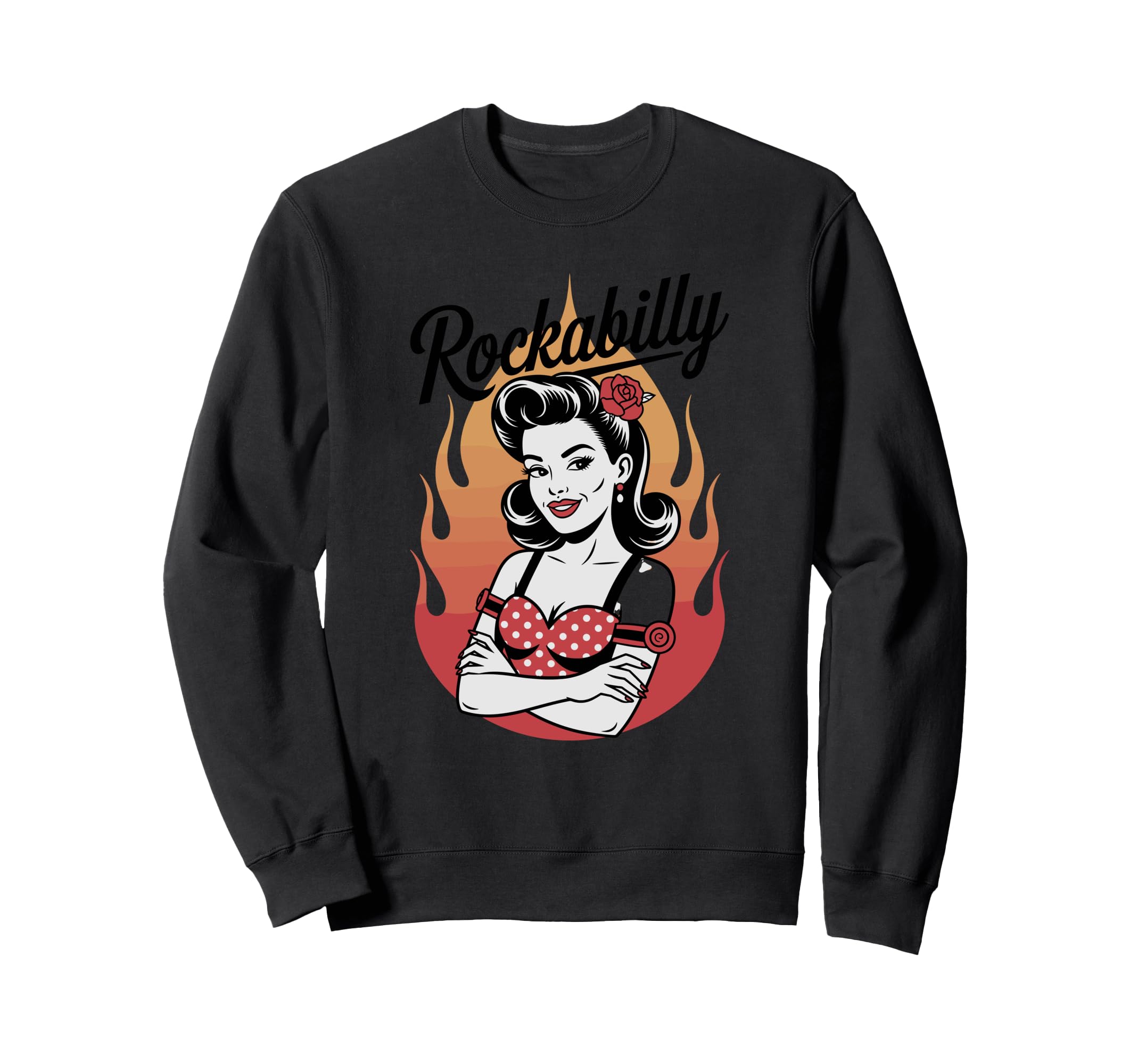 Rockabilly Pin Up Flames Vibe Sweatshirt - Unique Graphic Men Women - T-Shirt, Sweatshirt, Hoodie