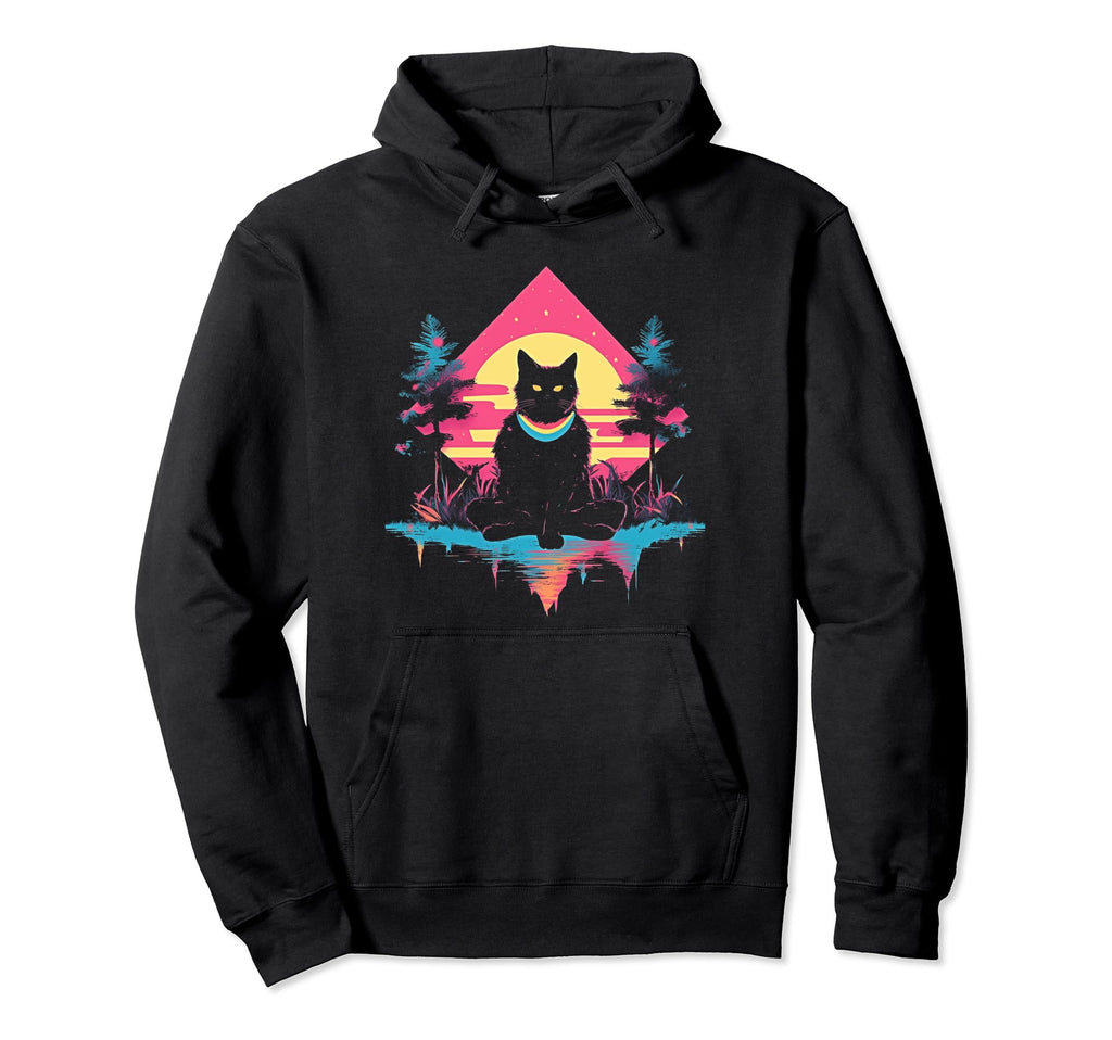 Synthwave Cat Samurai Mediation Hoodie - Trendy Graphic Men Women - T-Shirt, Sweatshirt, Hoodie