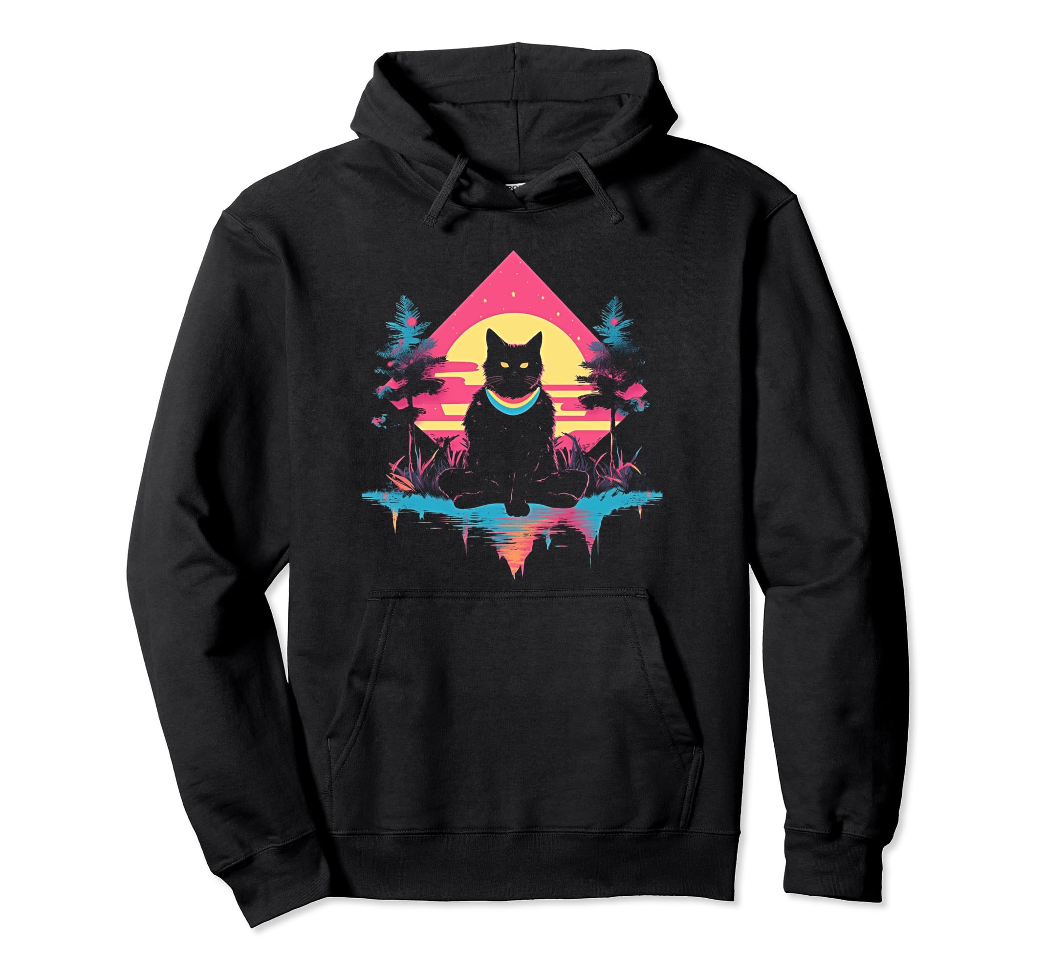 Synthwave Cat Samurai Mediation Hoodie - Trendy Graphic Men Women - T-Shirt, Sweatshirt, Hoodie
