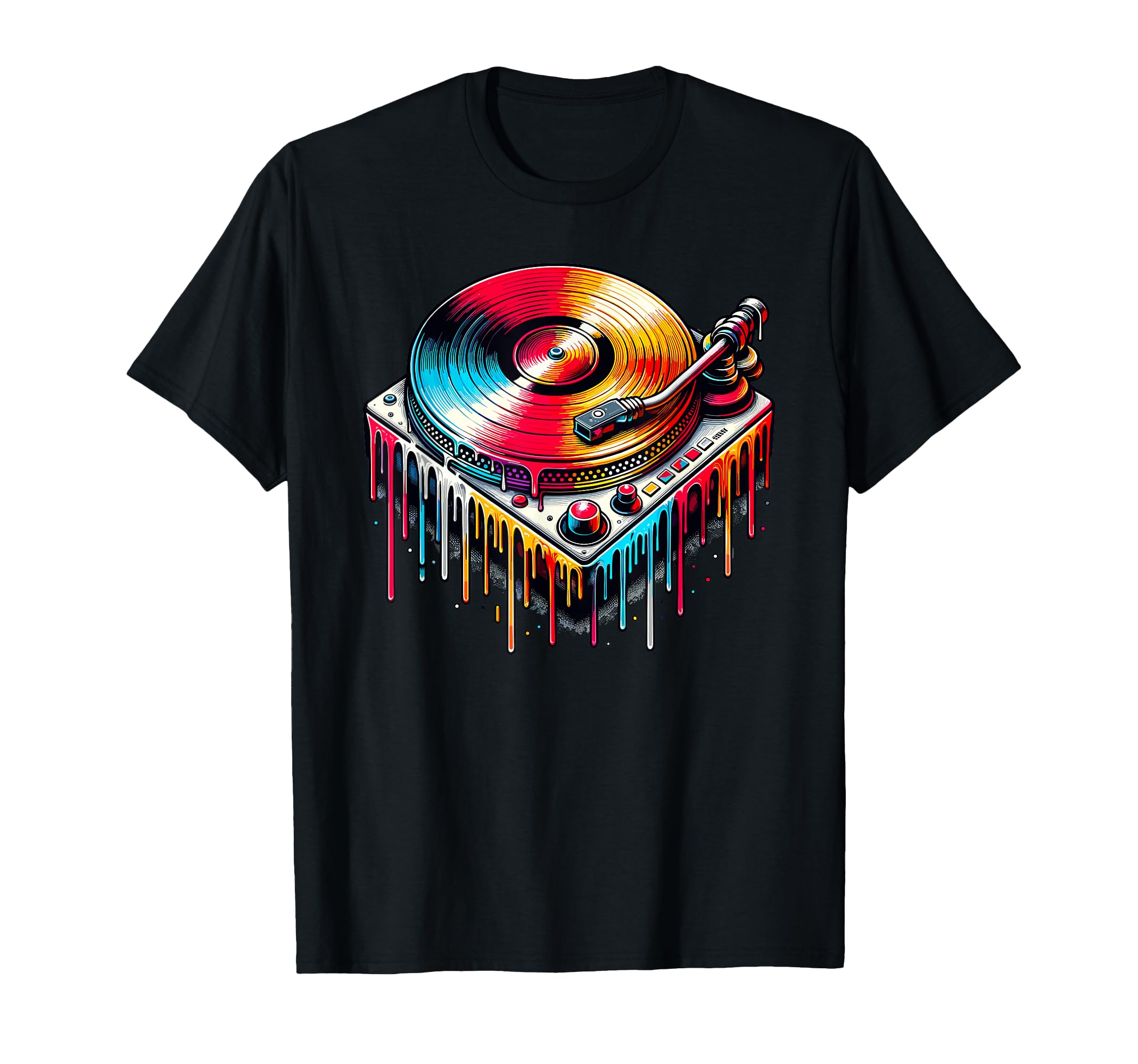 Dripping Paint Art Vinyl Record Player T-Shirt - Trendy Graphic for Adults - T-Shirt, Sweatshirt, Hoodie
