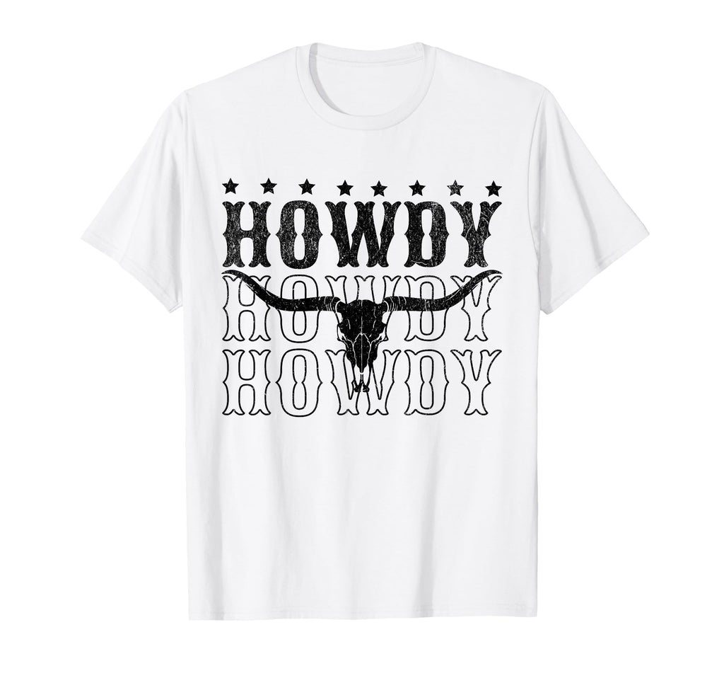 Howdy Cow Bull Skull Cowboy Cowgirl T-Shirt - Custom Art Print Unisex - T-Shirt, Sweatshirt, Hoodie