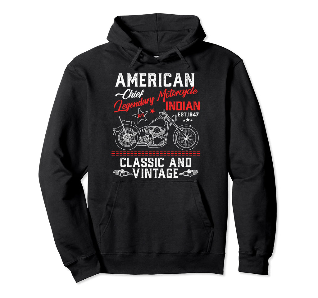 Old Biker American Motorcycle Indian Hoodie - Custom Art Print Unisex - T-Shirt, Sweatshirt, Hoodie
