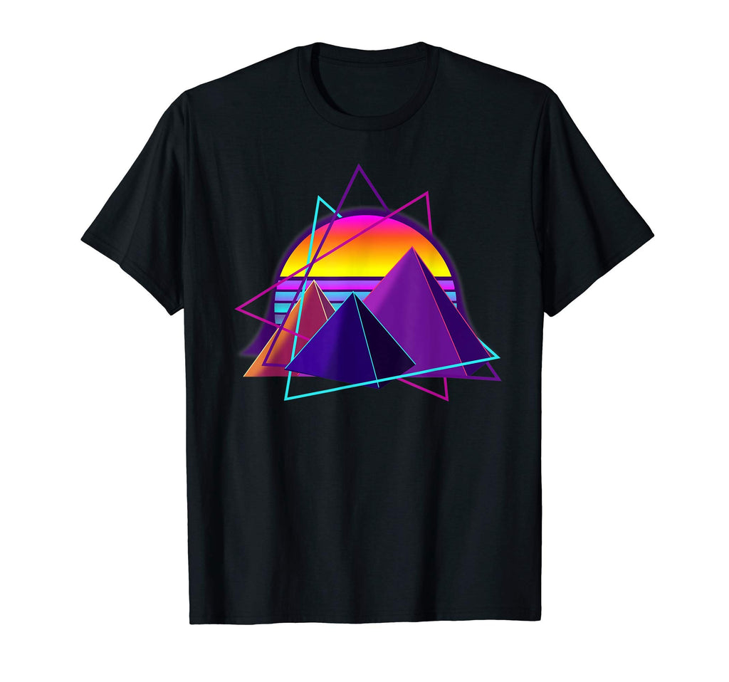 Synthwave Sunset Over Pyramids Outrun T-Shirt - Minimalist Print Unisex - T-Shirt, Sweatshirt, Hoodie