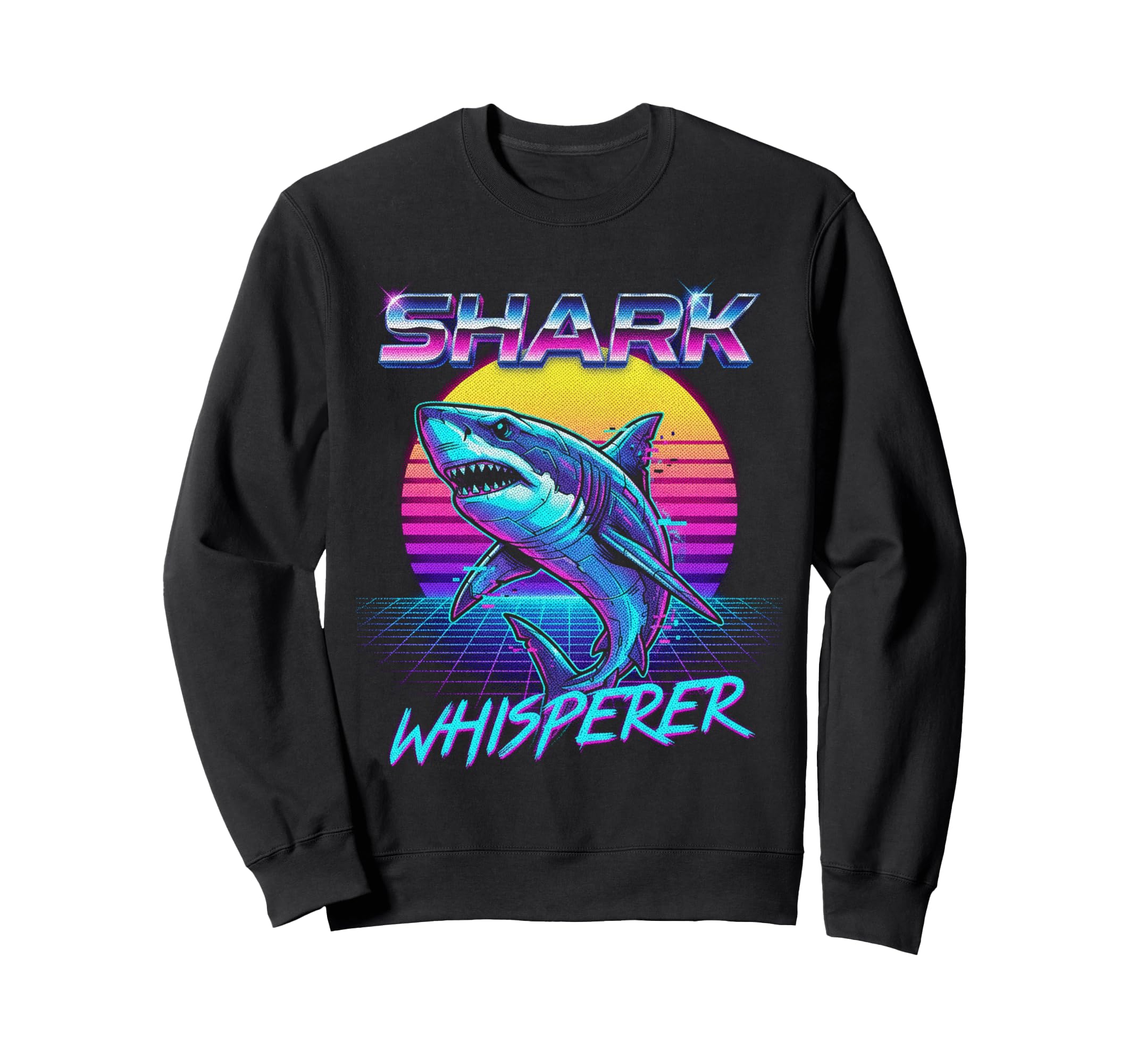 Synthwave Shark Whisperer 80S Sweatshirt - Unique Graphic Men Women - T-Shirt, Sweatshirt, Hoodie