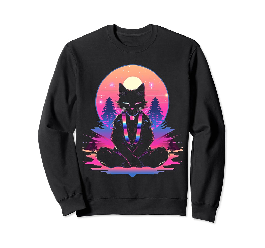 Synthwave Cat Samurai Sweatshirt - Casual Everyday Wear for Adults - T-Shirt, Sweatshirt, Hoodie