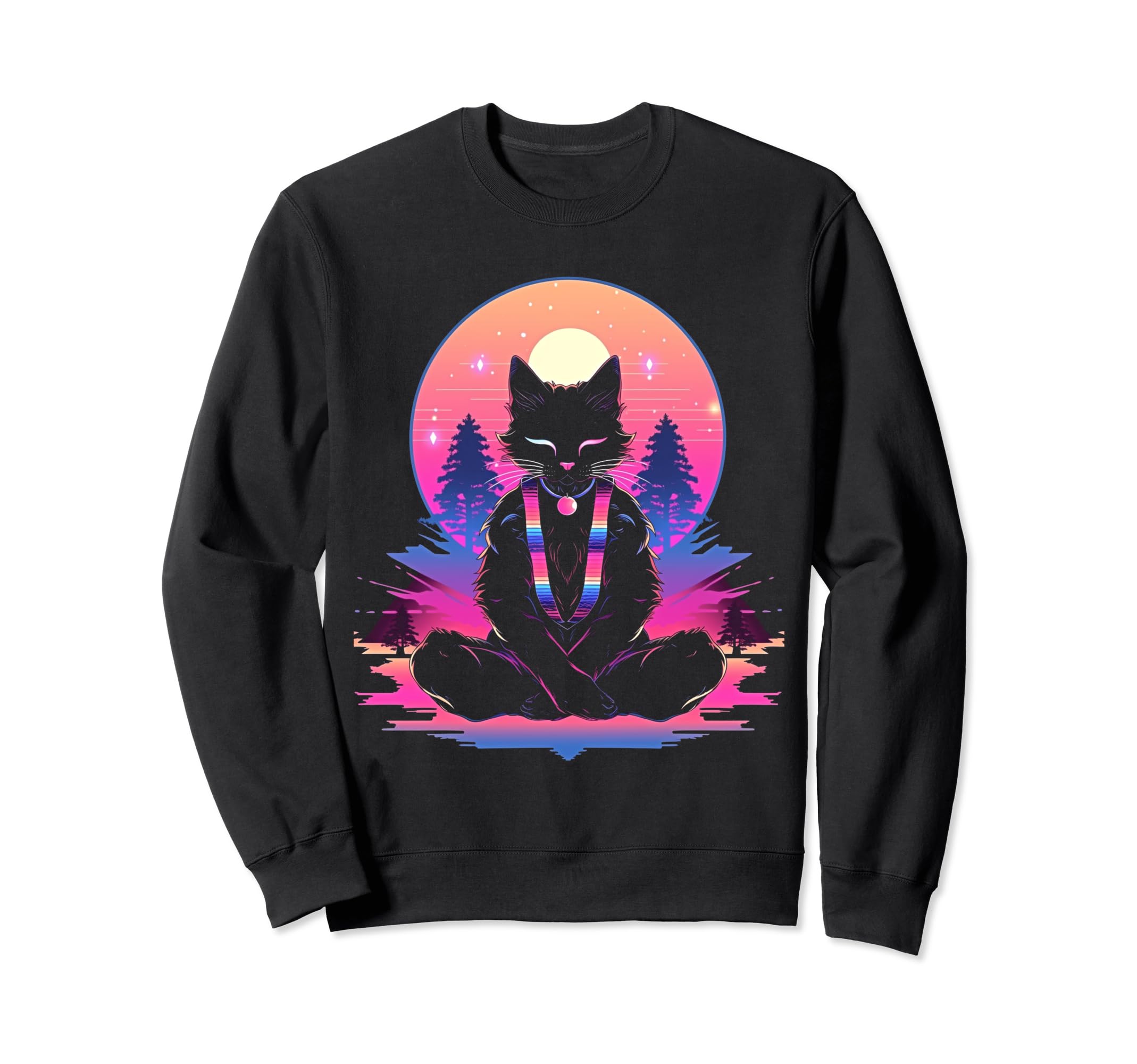 Synthwave Cat Samurai Sweatshirt - Casual Everyday Wear for Adults - T-Shirt, Sweatshirt, Hoodie