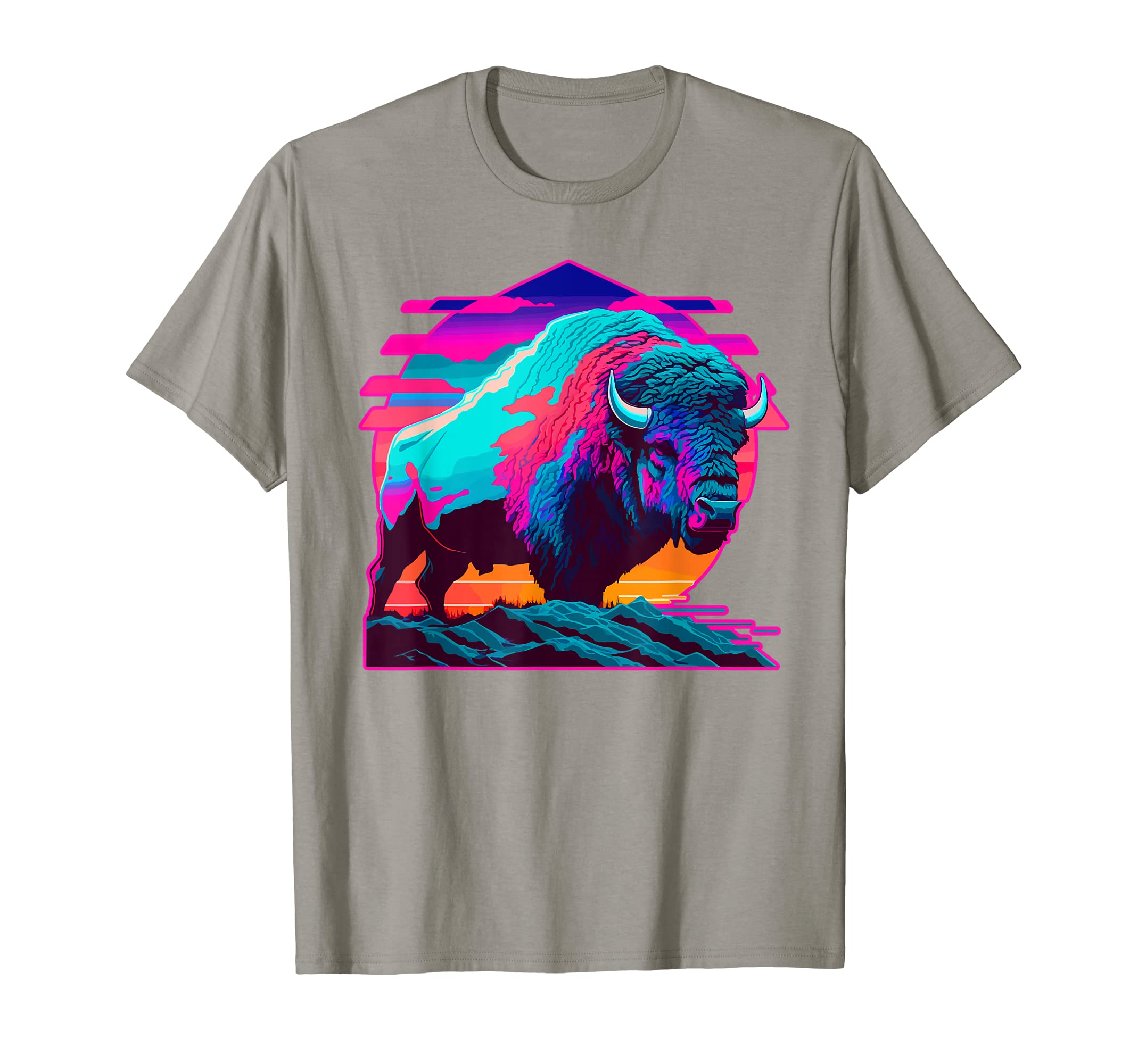 Vaporwave Synthwave Bison T-Shirt - Casual Everyday Wear for Adults - T-Shirt, Sweatshirt, Hoodie
