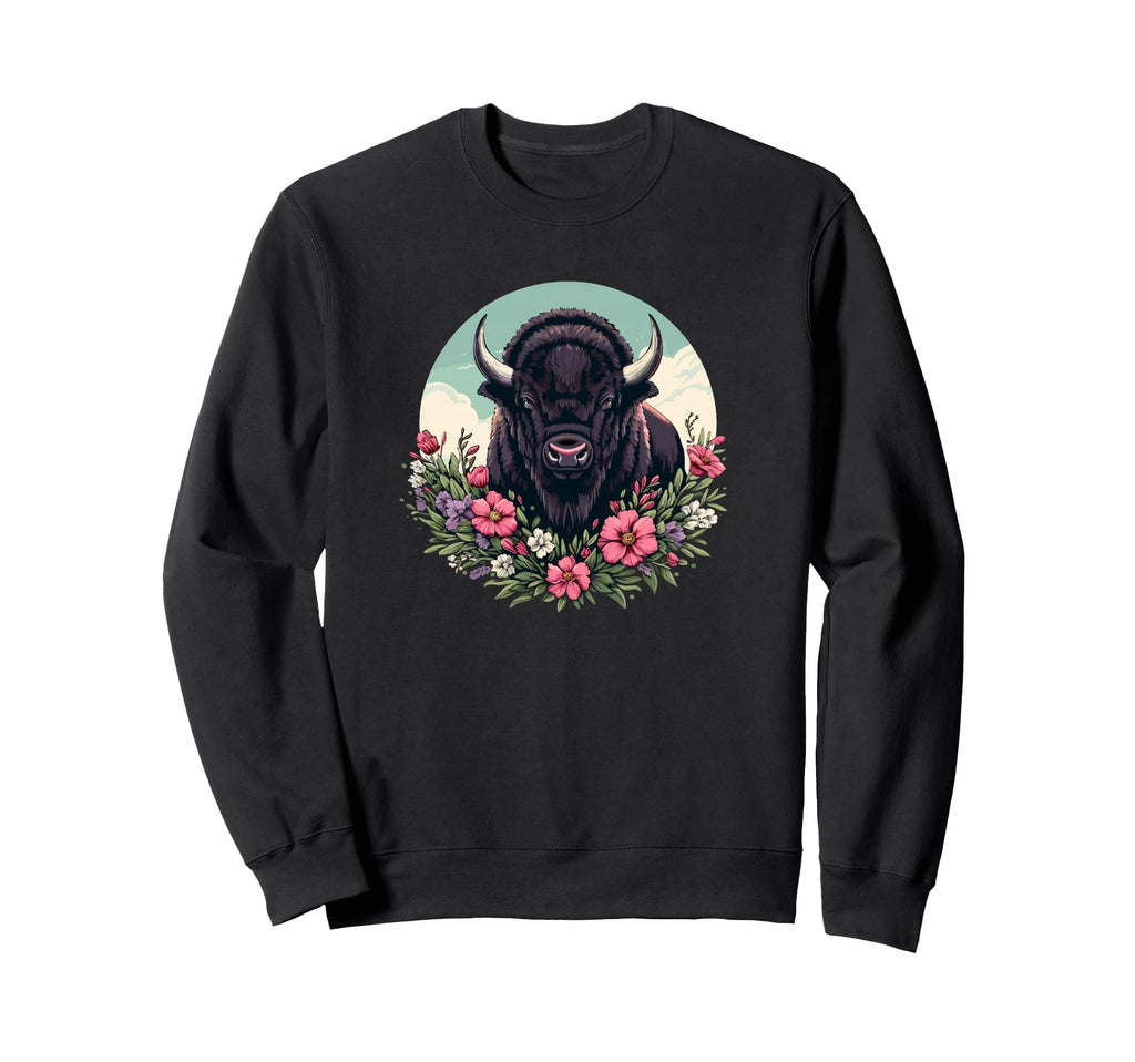 Womens Old West Floral Buffalo Lover Sweatshirt - Fun Novelty Design Unisex - T-Shirt, Sweatshirt, Hoodie