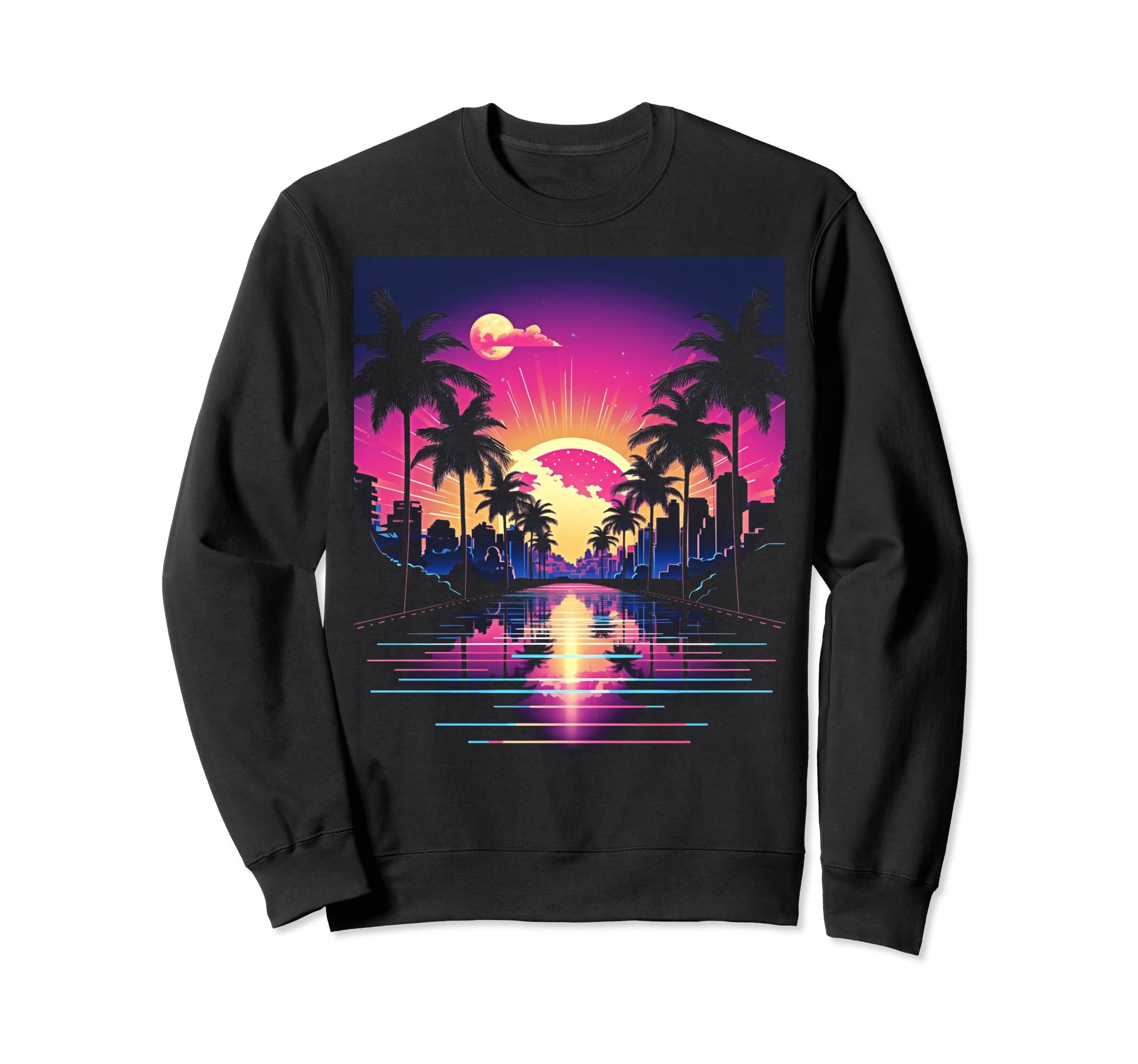 Vaporwave Cityscape 80S Synthwave 1 Sweatshirt - Unique Graphic Unisex - T-Shirt, Sweatshirt, Hoodie
