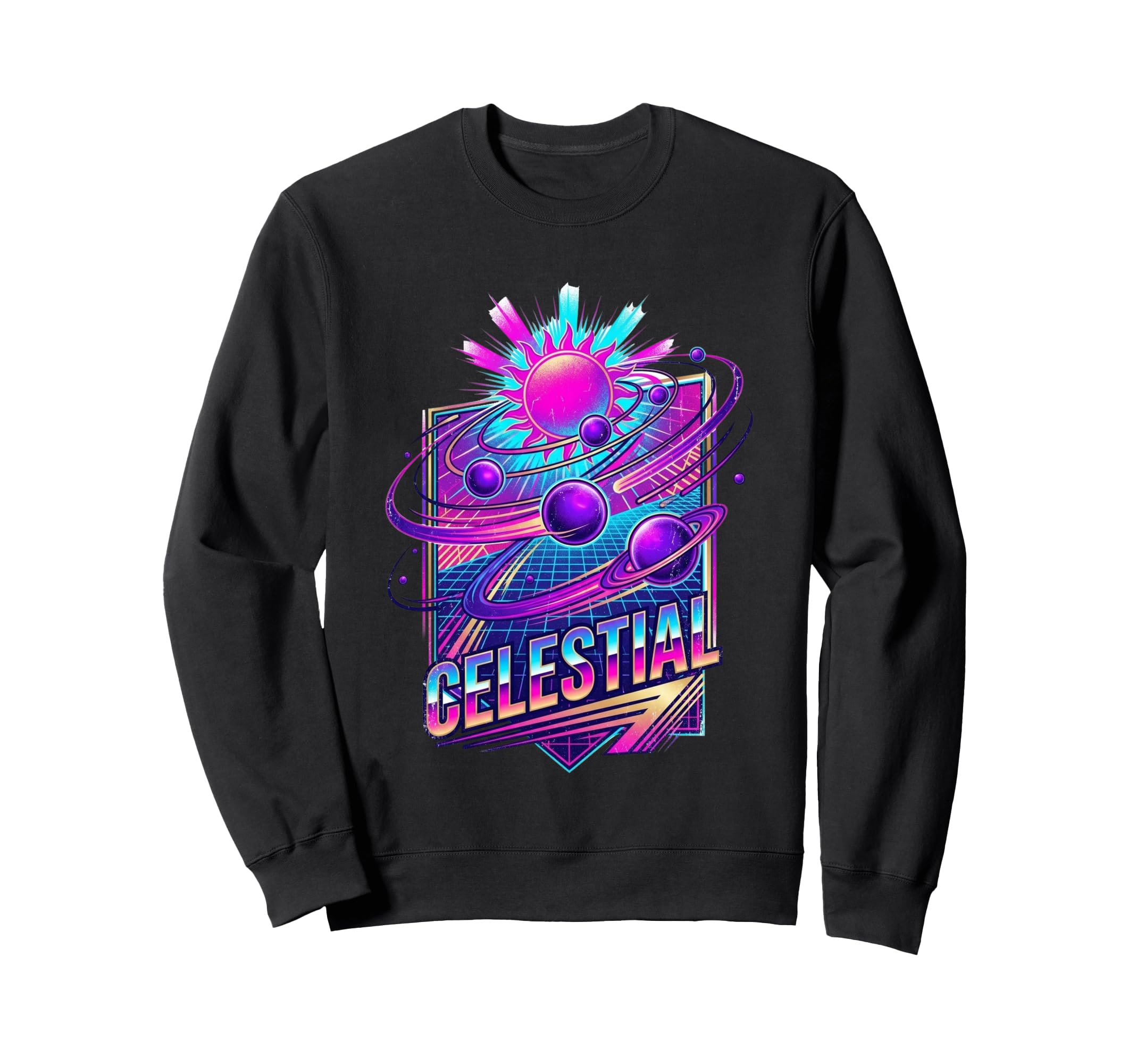 Celestial Retrowave Solar System Sweatshirt - Casual Everyday Wear Unisex - T-Shirt, Sweatshirt, Hoodie