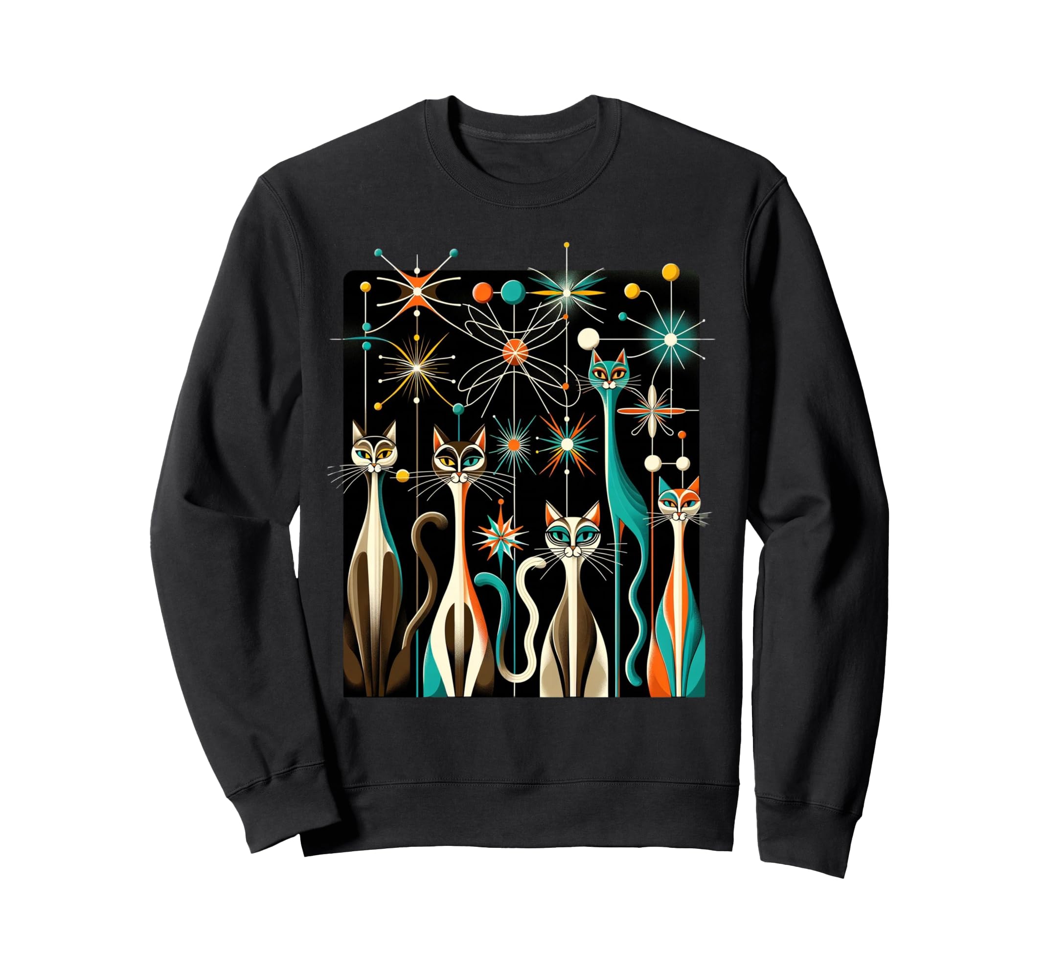Fancy Mid Century Long Neck Cats Sweatshirt - Custom Art Print for Adults - T-Shirt, Sweatshirt, Hoodie