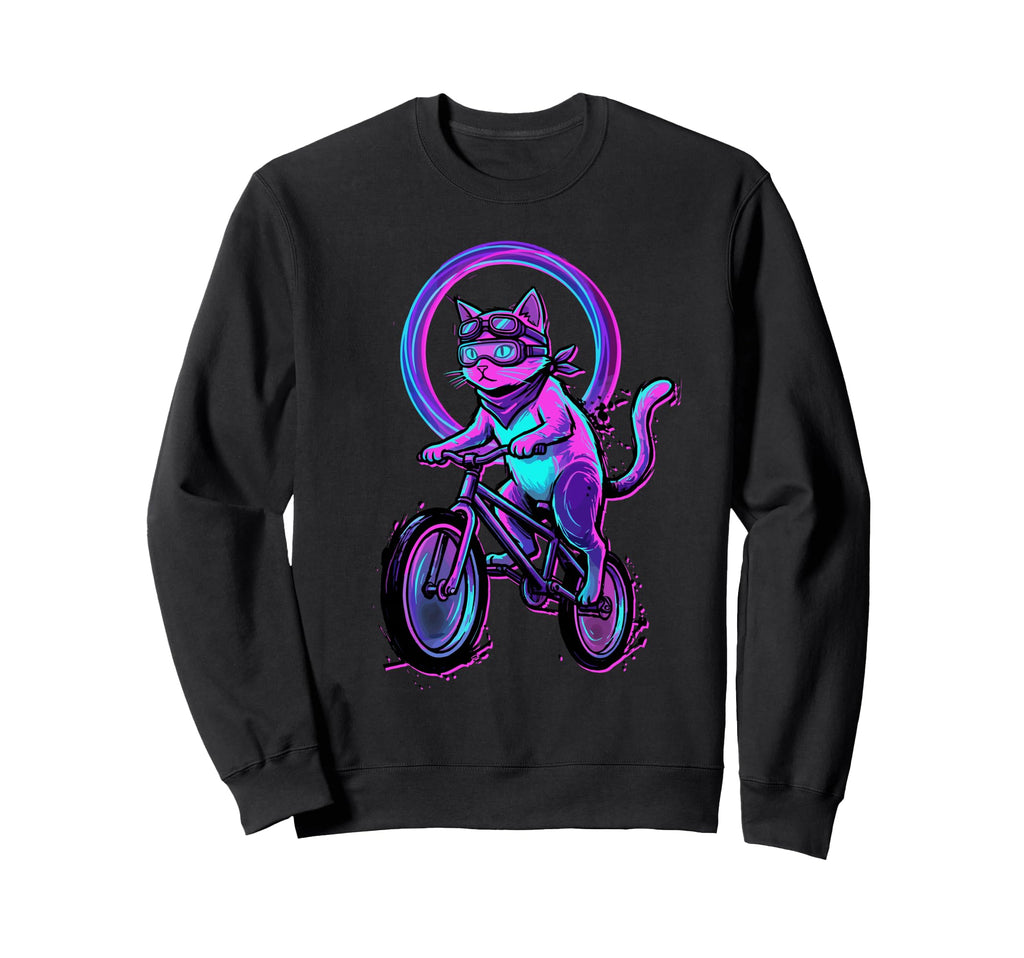Bmx Cat Rider Vaporwave Cycling 80S Sweatshirt - Minimalist Print Men Women - T-Shirt, Sweatshirt, Hoodie