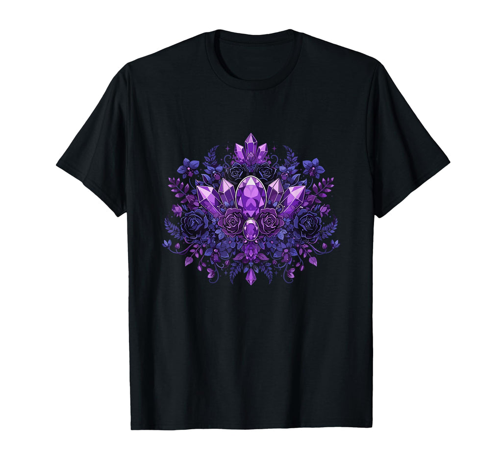 Mystic Amethyst Crystals Dark Roses T-Shirt - Unique Graphic for Adults - T-Shirt, Sweatshirt, Hoodie