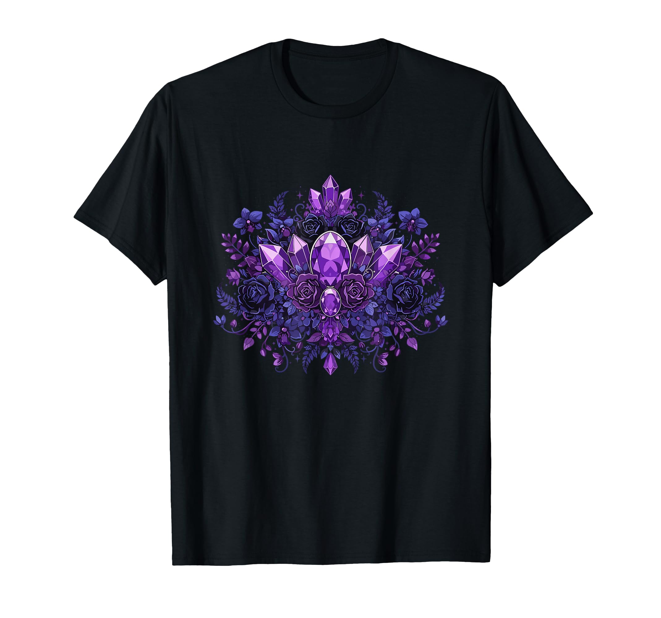 Mystic Amethyst Crystals Dark Roses T-Shirt - Unique Graphic for Adults - T-Shirt, Sweatshirt, Hoodie