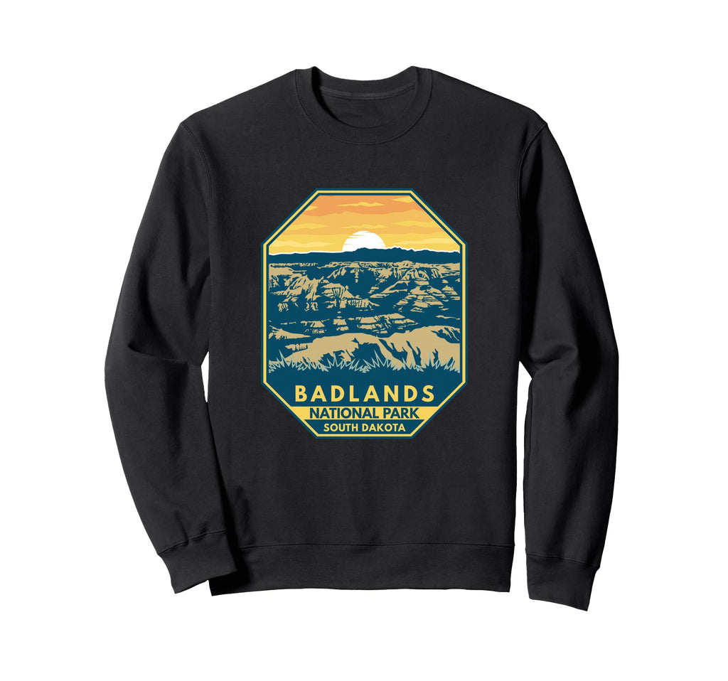Badlands National Park Sunset Emblem Sweatshirt - Custom Art Print Unisex - T-Shirt, Sweatshirt, Hoodie