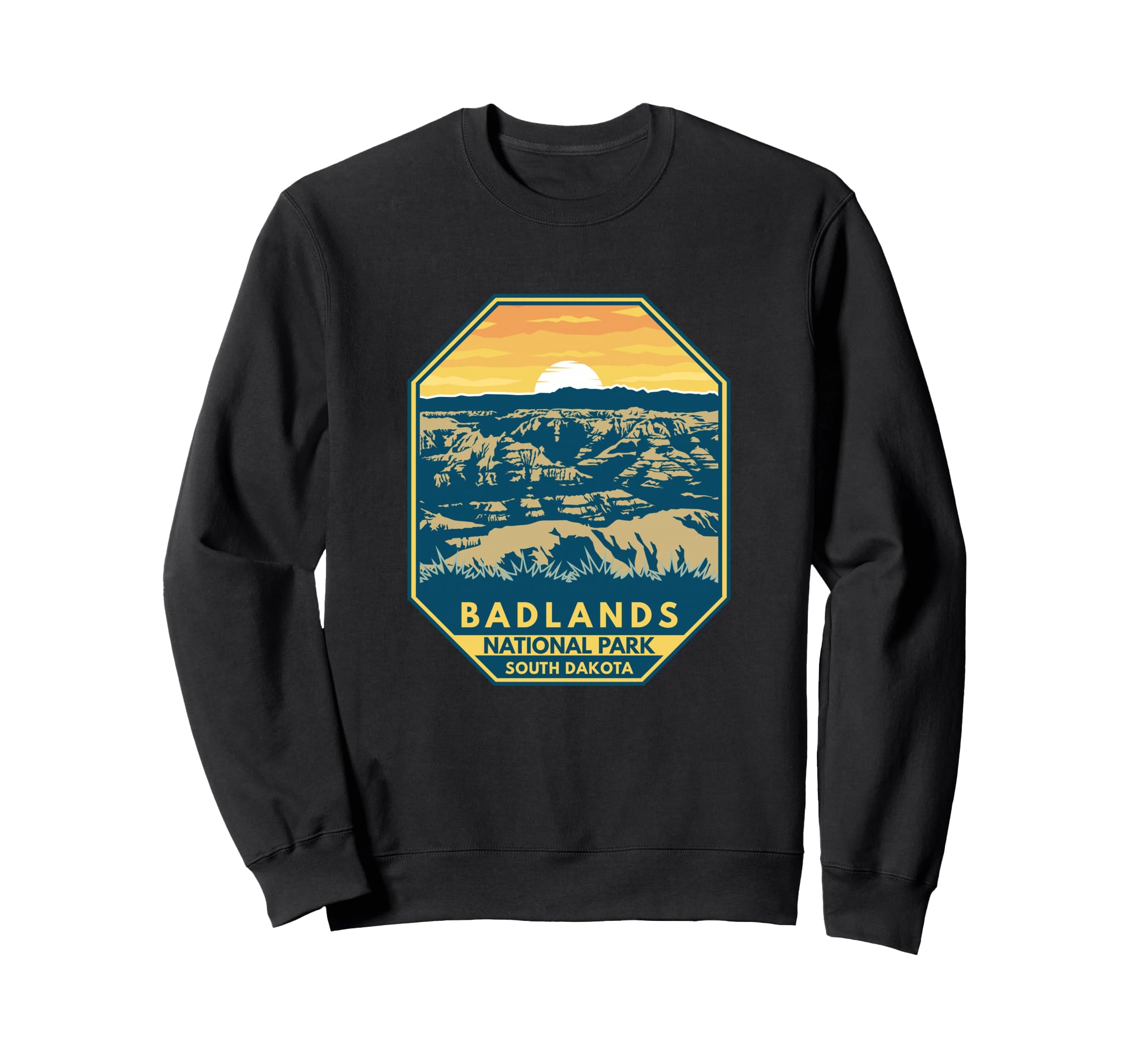 Badlands National Park Sunset Emblem Sweatshirt - Custom Art Print Unisex - T-Shirt, Sweatshirt, Hoodie
